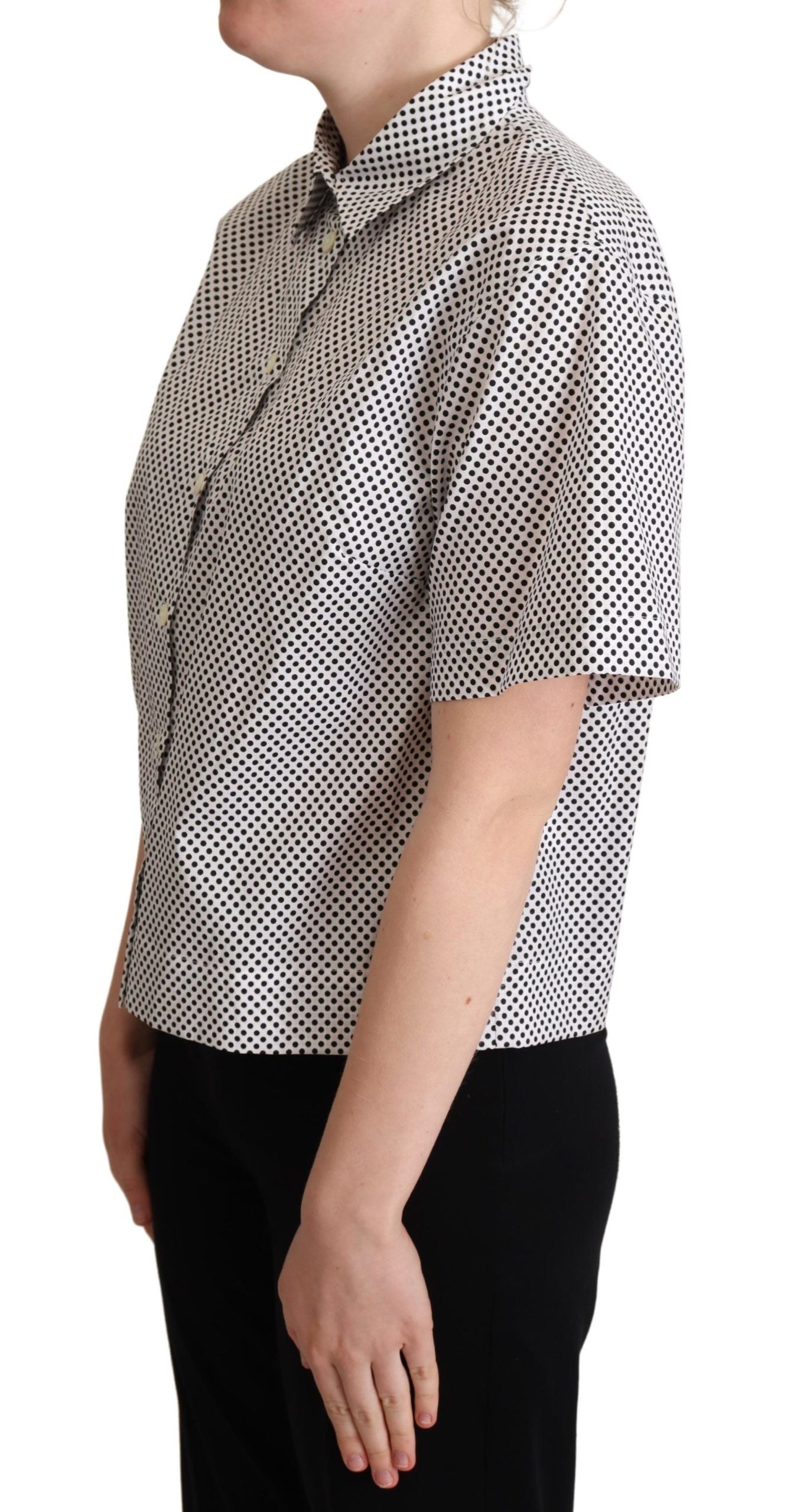 Dolce & Gabbana Schwarzes Polka Dot Hemd mit Kragen Weiß