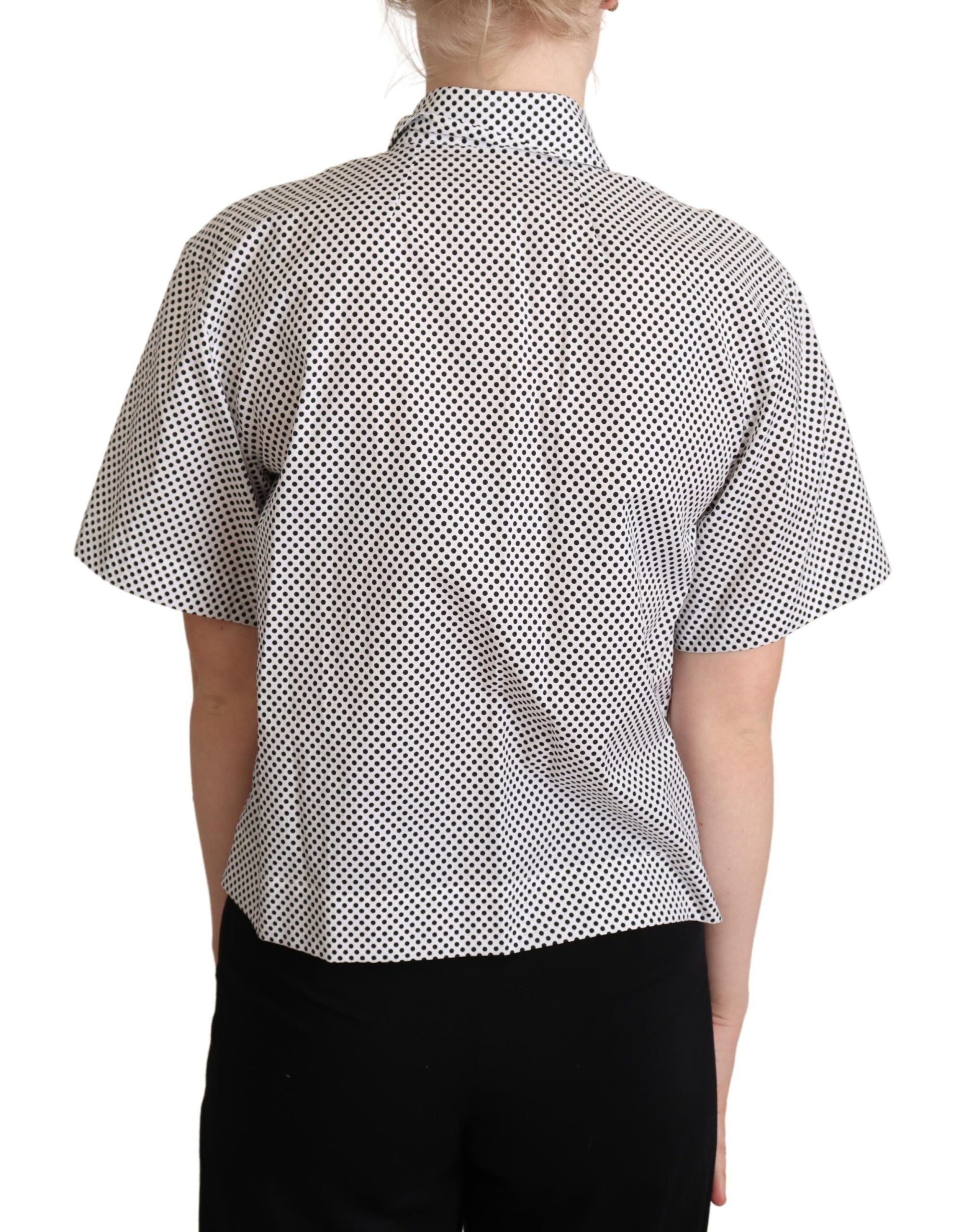 Dolce & Gabbana Schwarzes Polka Dot Hemd mit Kragen Weiß