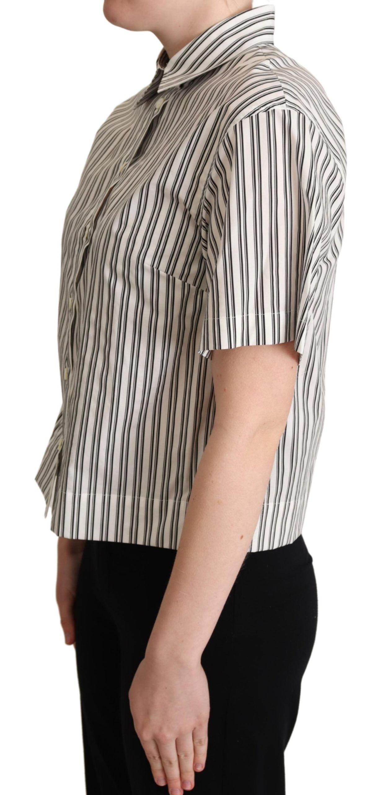 Dolce & Gabbana Weiß Schwarz Gestreiftes Hemd Bluse Top