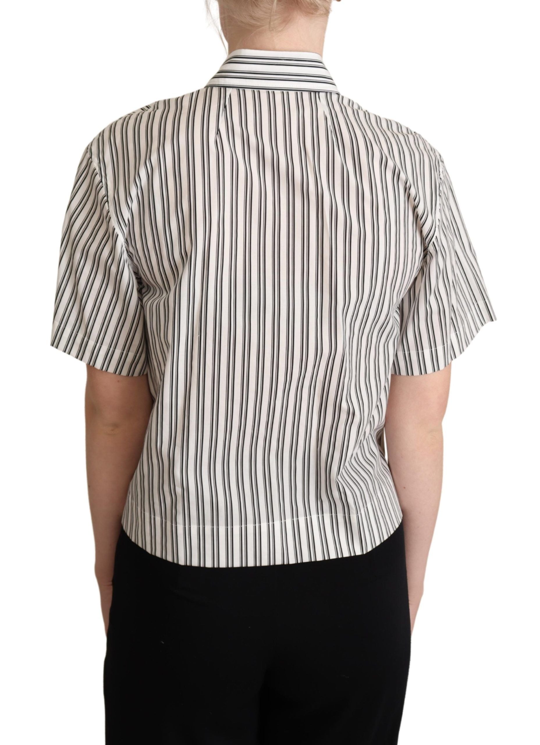 Dolce & Gabbana Weiß Schwarz Gestreiftes Hemd Bluse Top