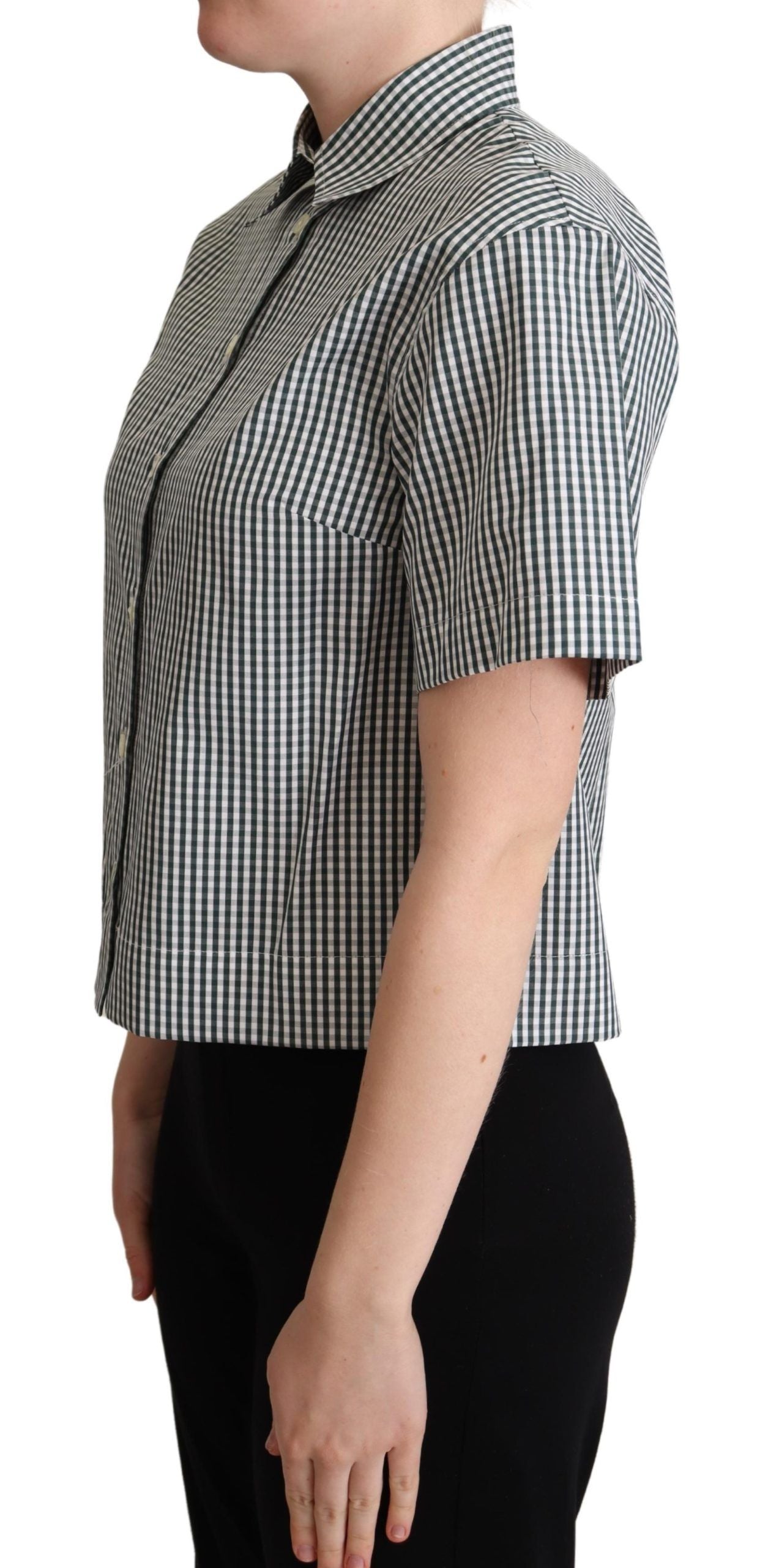 Dolce & Gabbana Weißes grünes Baumwollkarohemd Bluse Oberteil