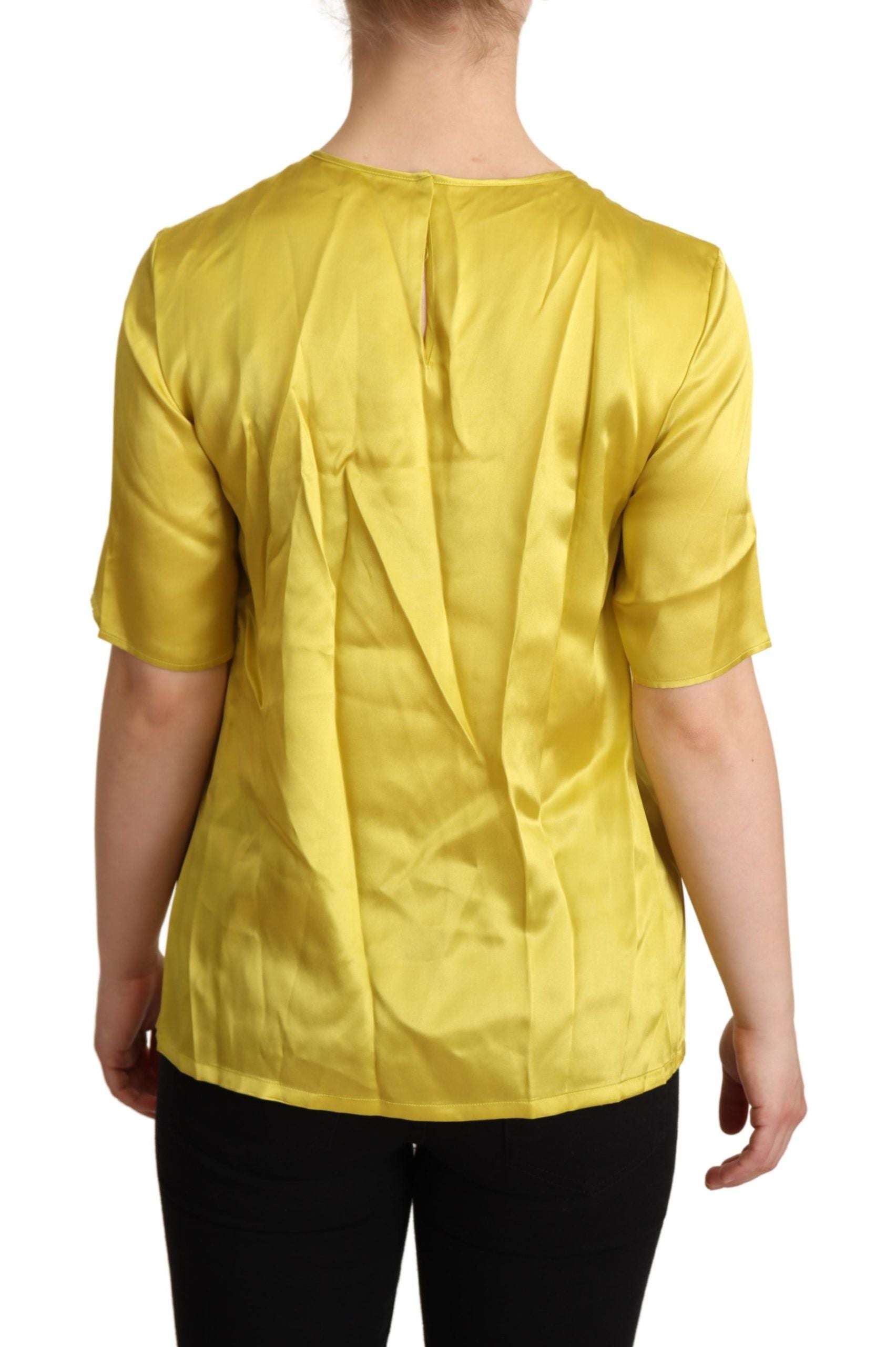 Dolce & Gabbana Gelbe Seidenbluse mit kurzen Ärmeln T-shirt
