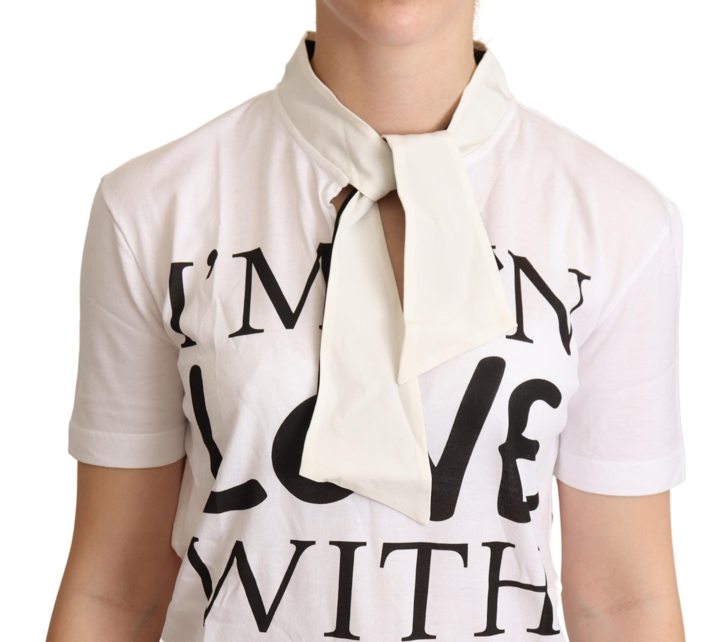 Dolce & Gabbana Weißes Baumwoll-Seiden-T-Shirt I'm In Love Top