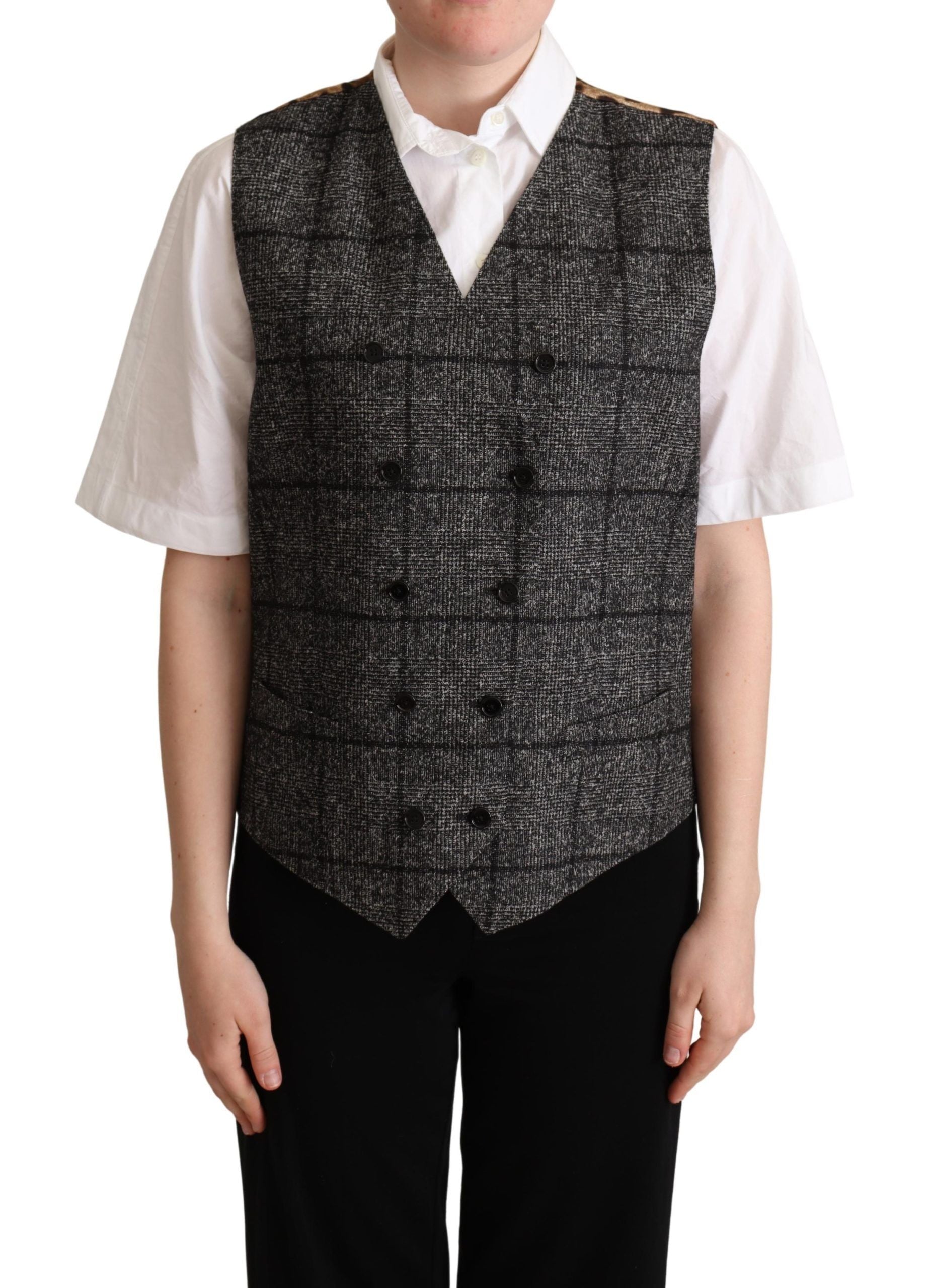 Dolce & Gabbana Graue Wollweste mit Leopardenmuster Weste