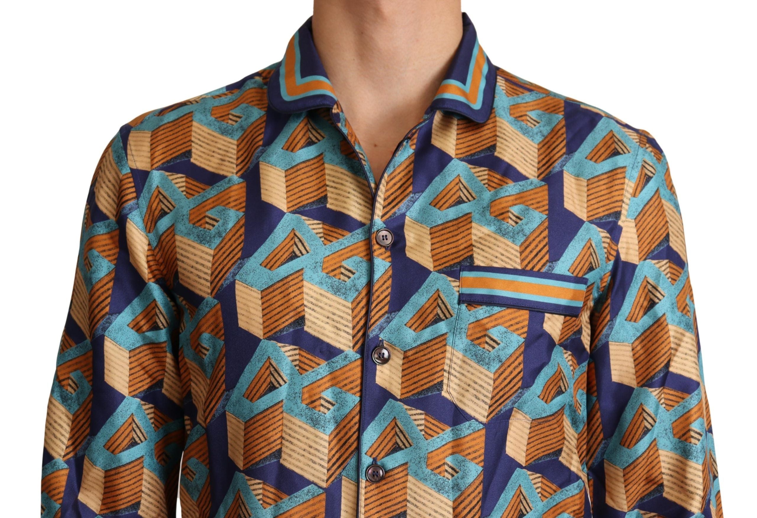 Dolce & Gabbana Multicolor DG Logo Seide Herren Top Shirt