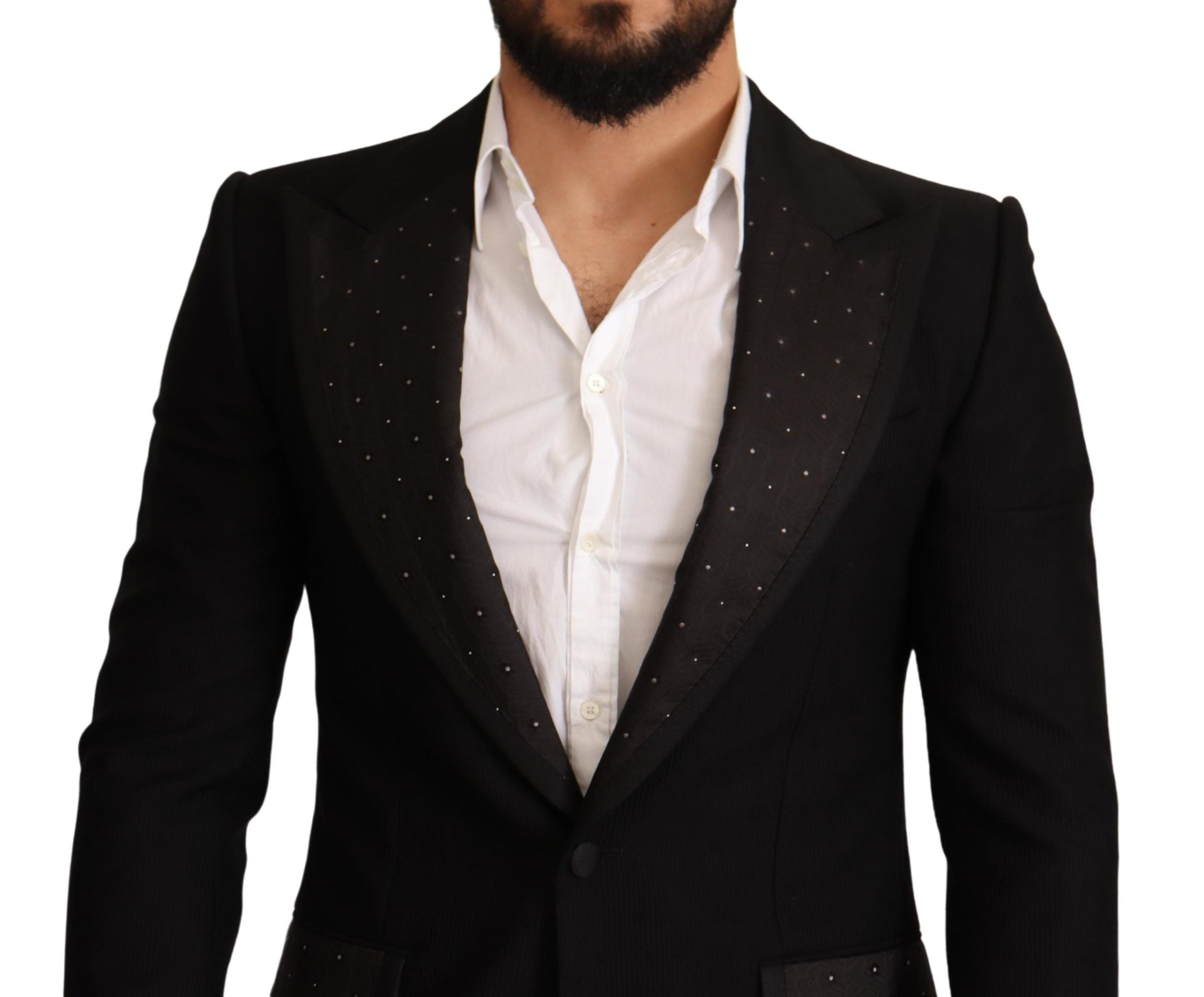 Dolce & Gabbana Schwarzer Wollmantel mit schmaler Passform Blazerjacke