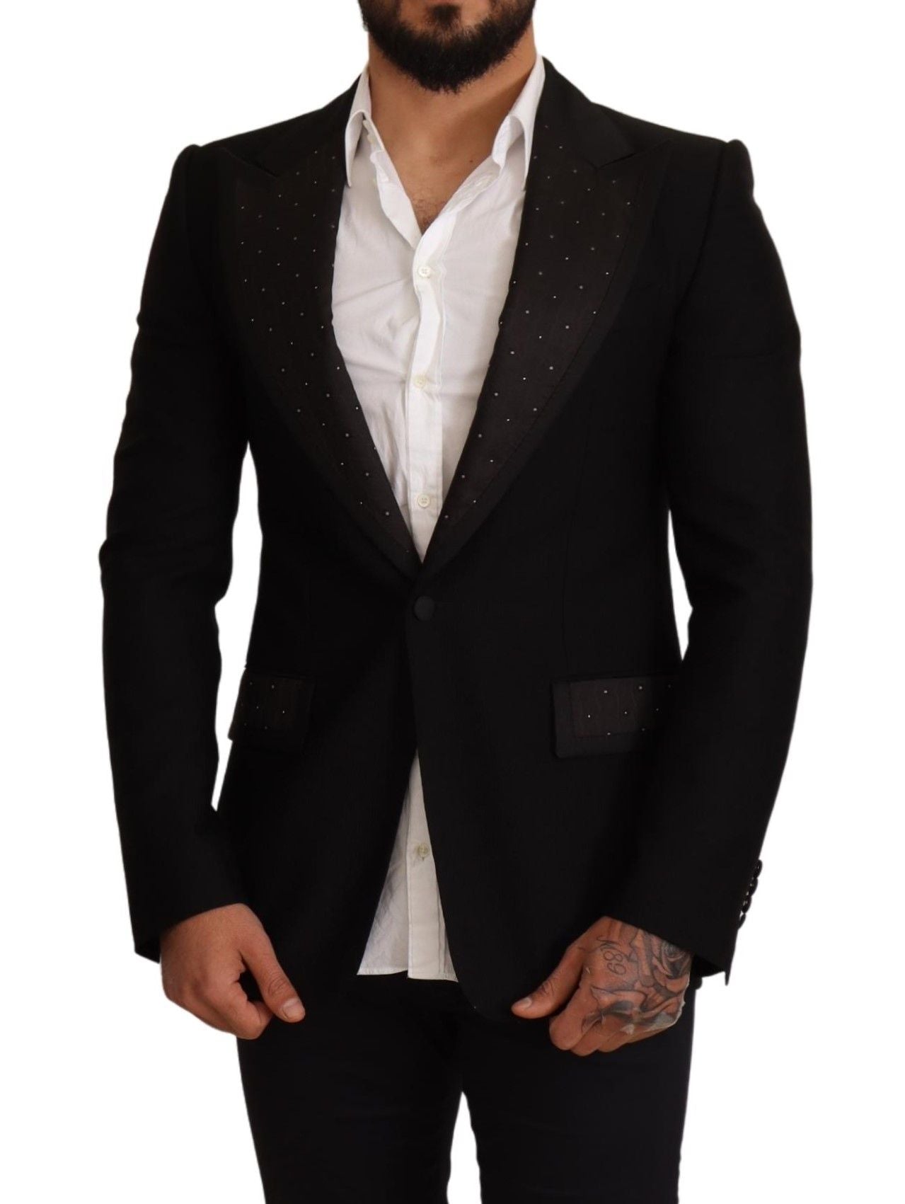 Dolce & Gabbana Schwarzer Wollmantel mit schmaler Passform Blazerjacke