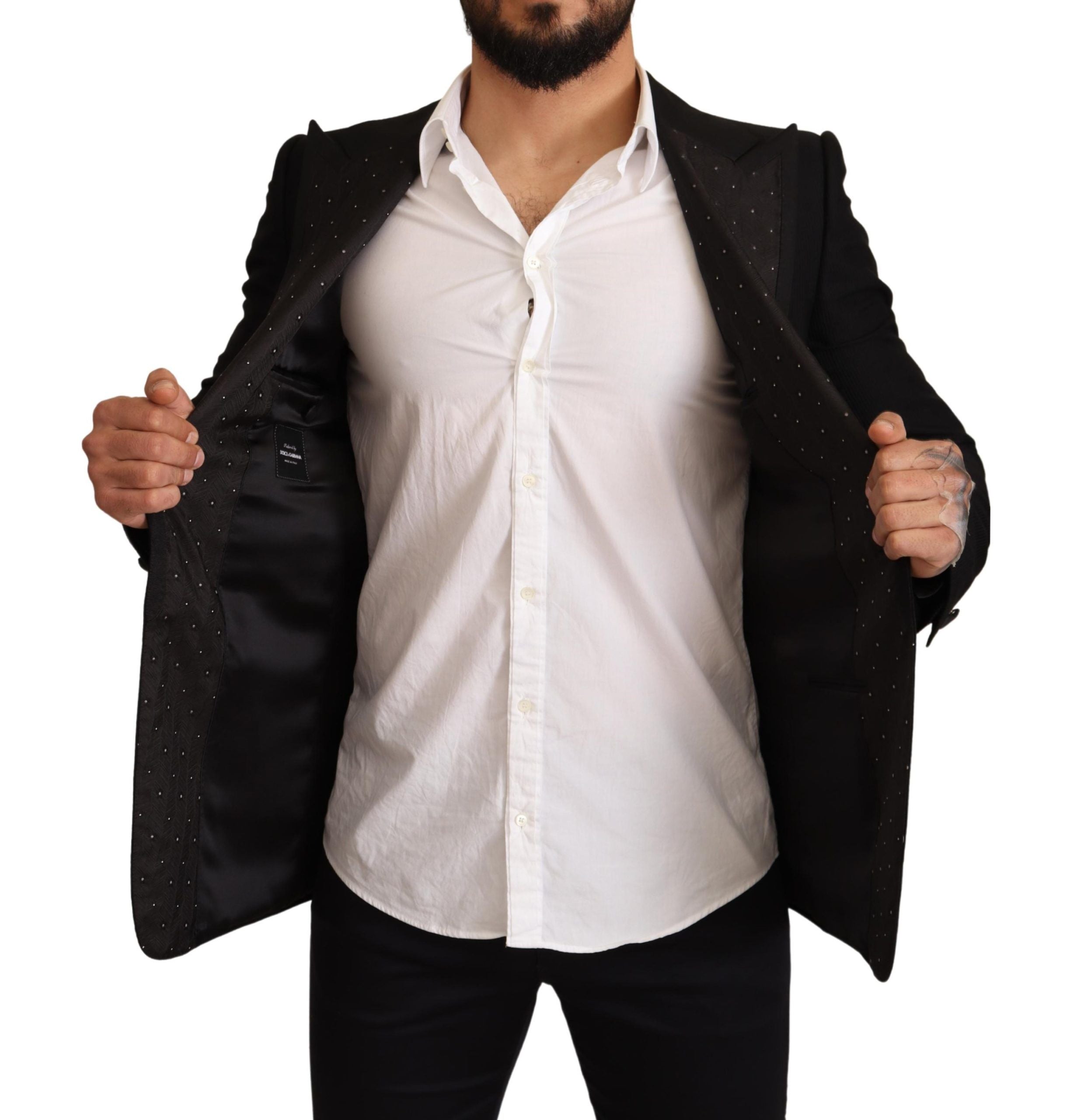 Dolce & Gabbana Schwarzer Wollmantel mit schmaler Passform Blazerjacke