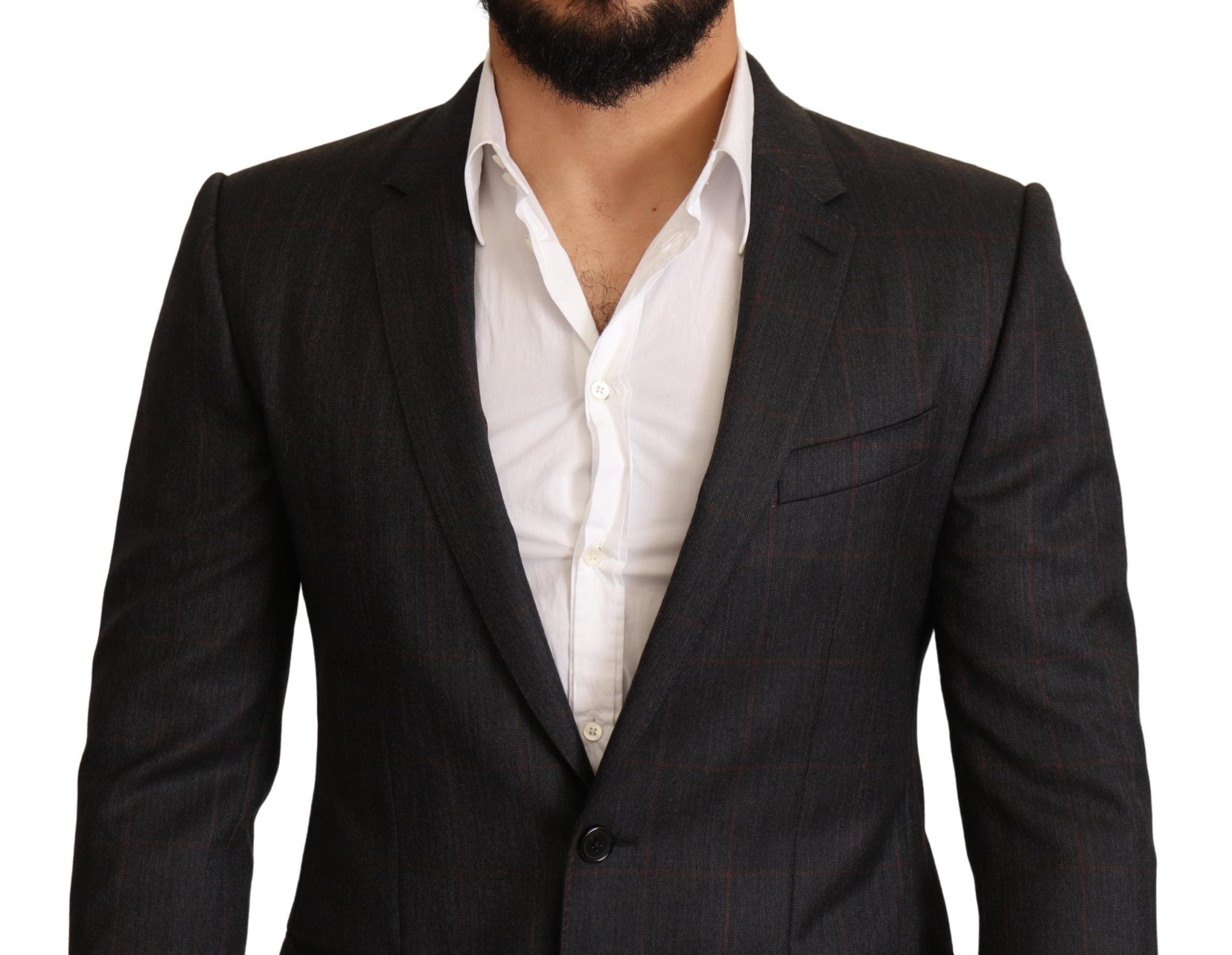 Dolce & Gabbana Graue karierte Wolljacke mit schmaler Passform Blazer