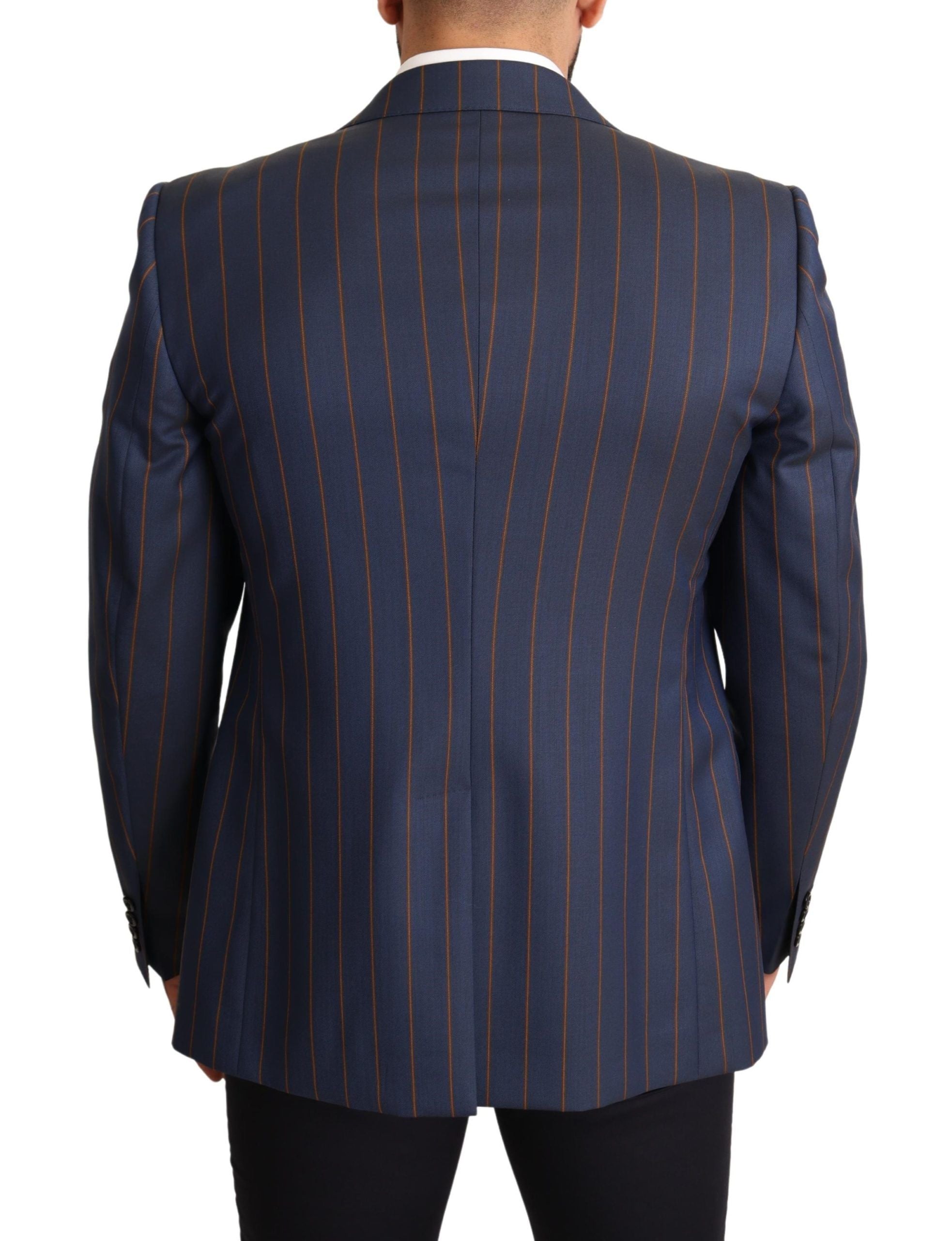 Dolce & Gabbana Blaue gestreifte Slim Fit Blazer Jacke aus Wolle