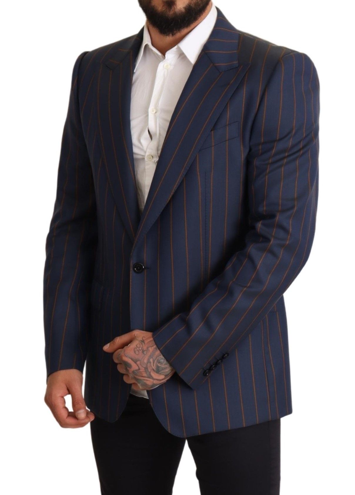 Dolce & Gabbana Blaue gestreifte Slim Fit Blazer Jacke aus Wolle