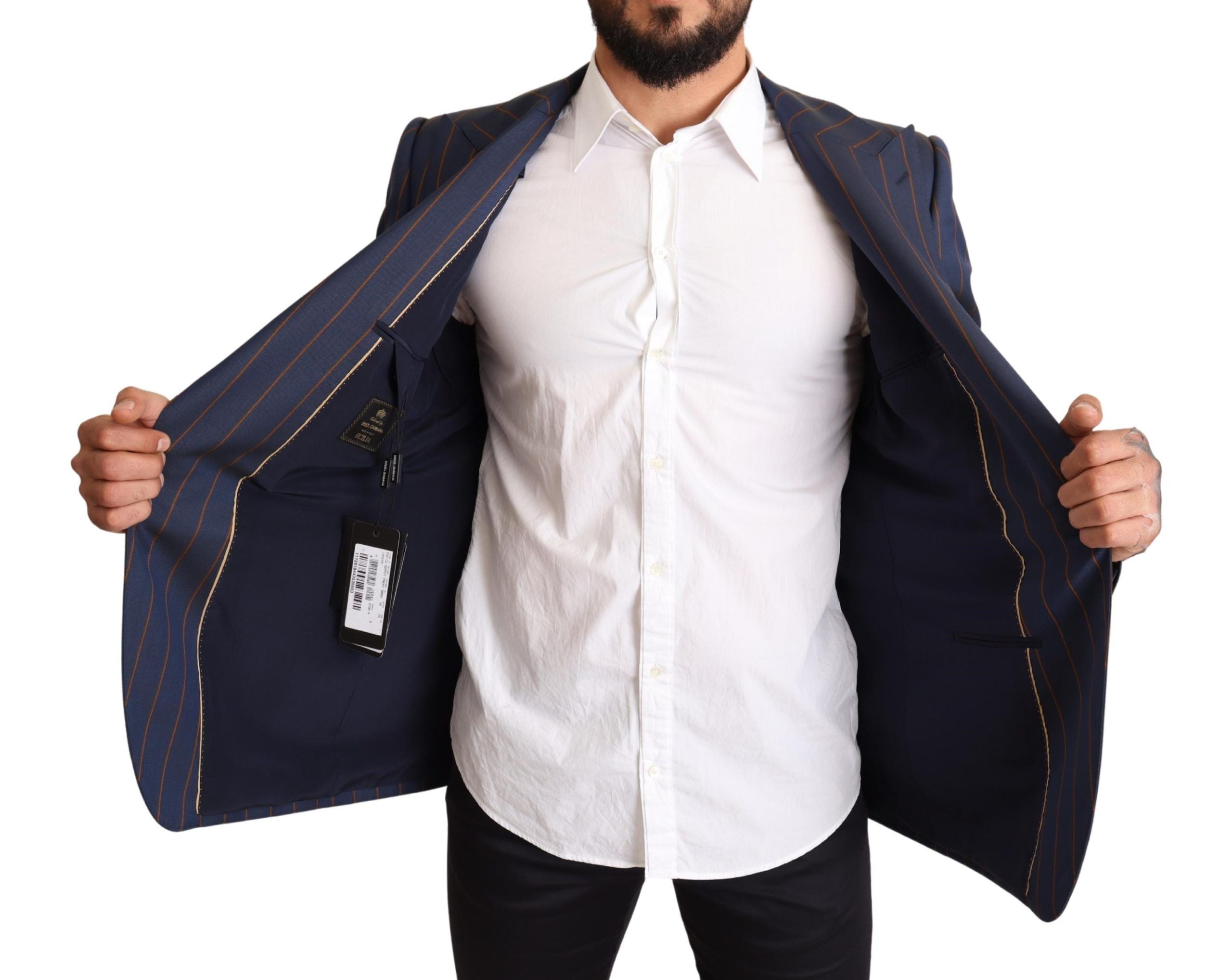 Dolce & Gabbana Blaue gestreifte Slim Fit Blazer Jacke aus Wolle