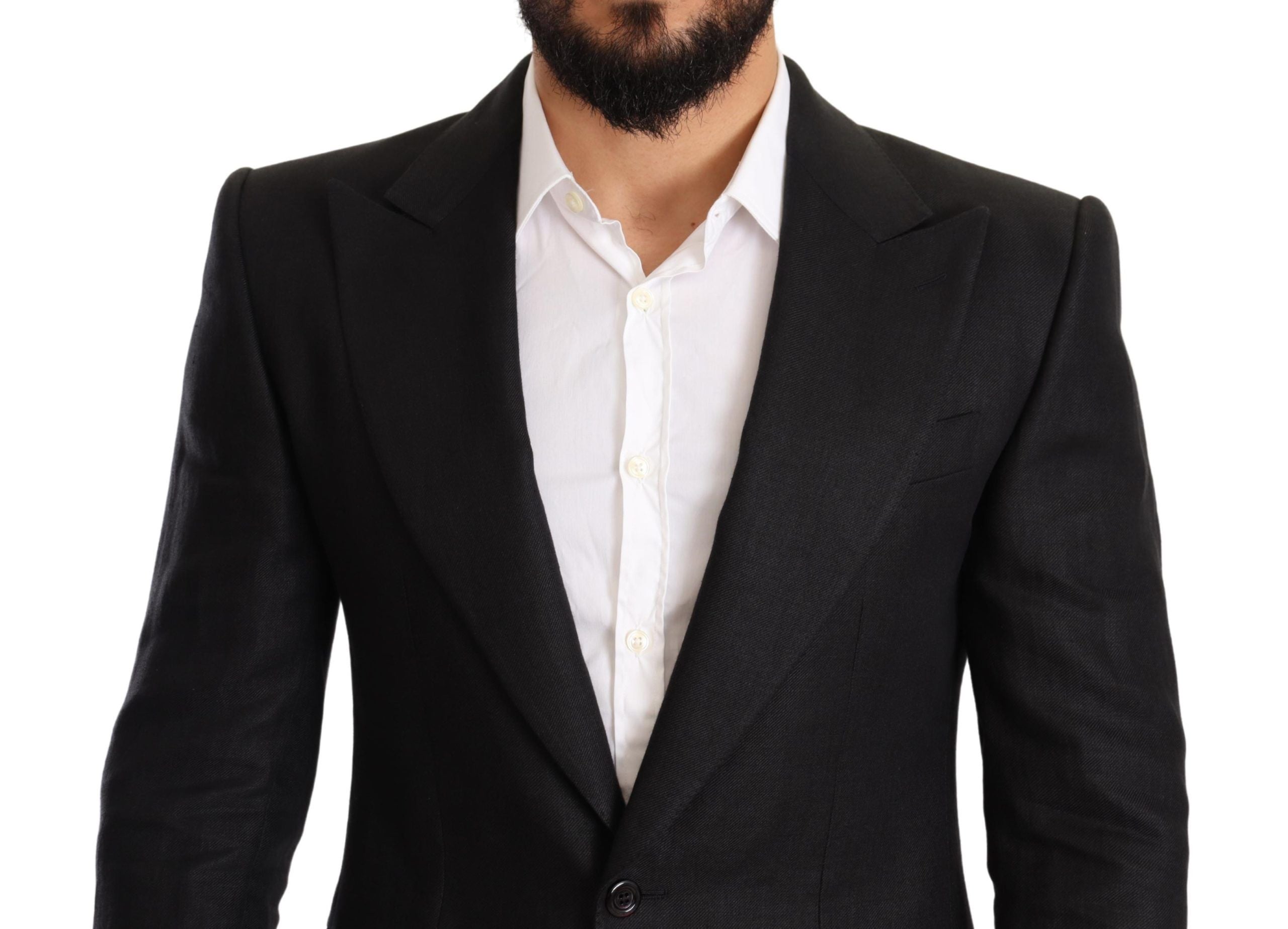 Dolce & Gabbana Schwarzer Leinenmantel Slim Fit Jacke Blazer