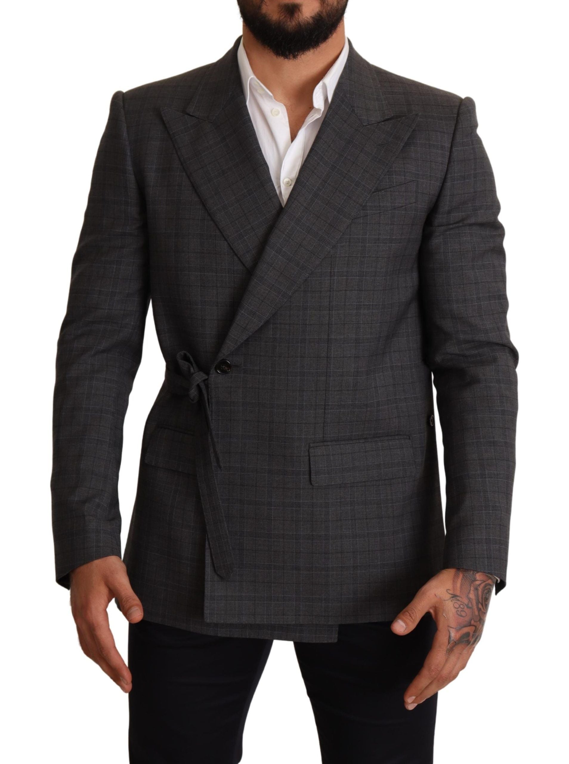 Dolce & Gabbana Graue karierte Wolljacke mit schmaler Passform Blazer