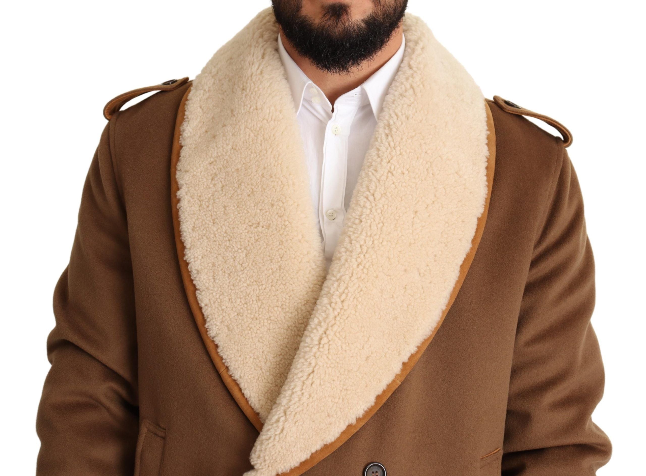 Dolce & Gabbana Brauner doppelreihiger Shearling-Mantel Jacke