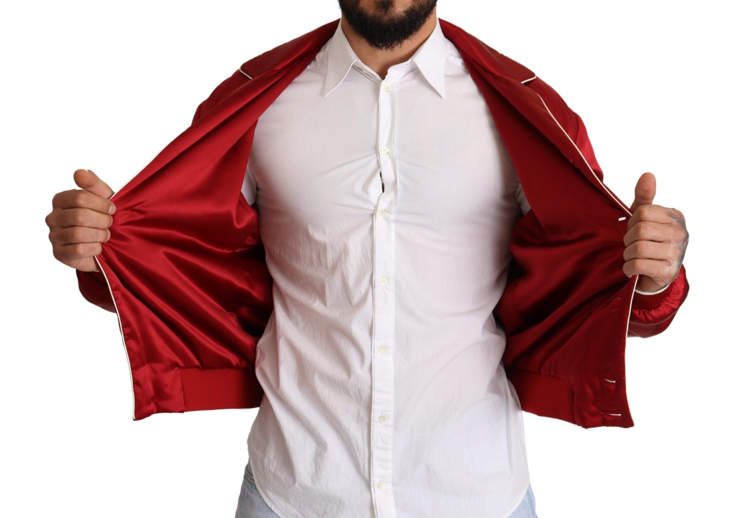 Dolce & Gabbana Rote Seidenknopf-DG-Logo-Bomberjacke