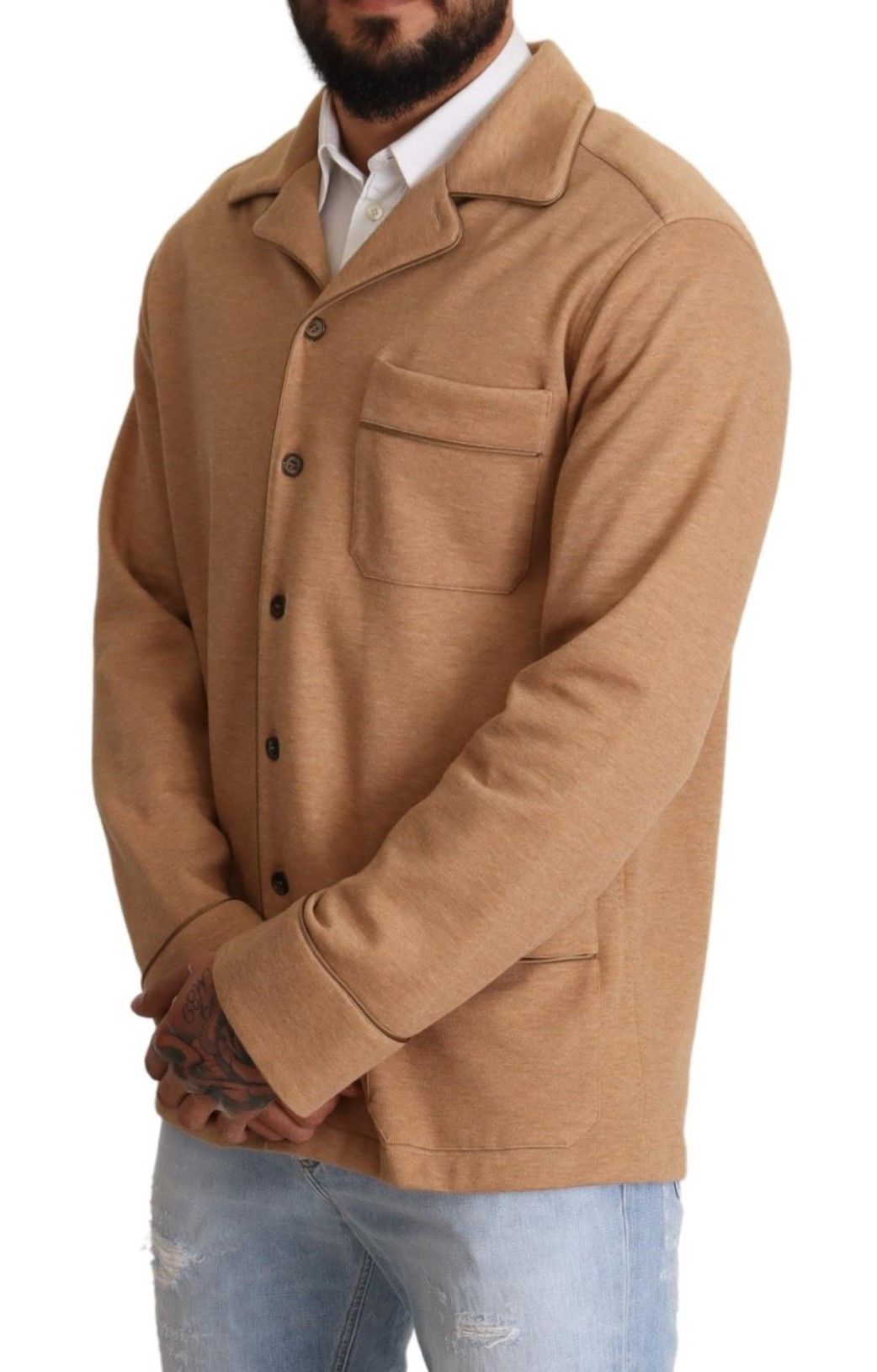 Dolce & Gabbana Brauner Baumwollmantel mit Knopfleiste Jacke