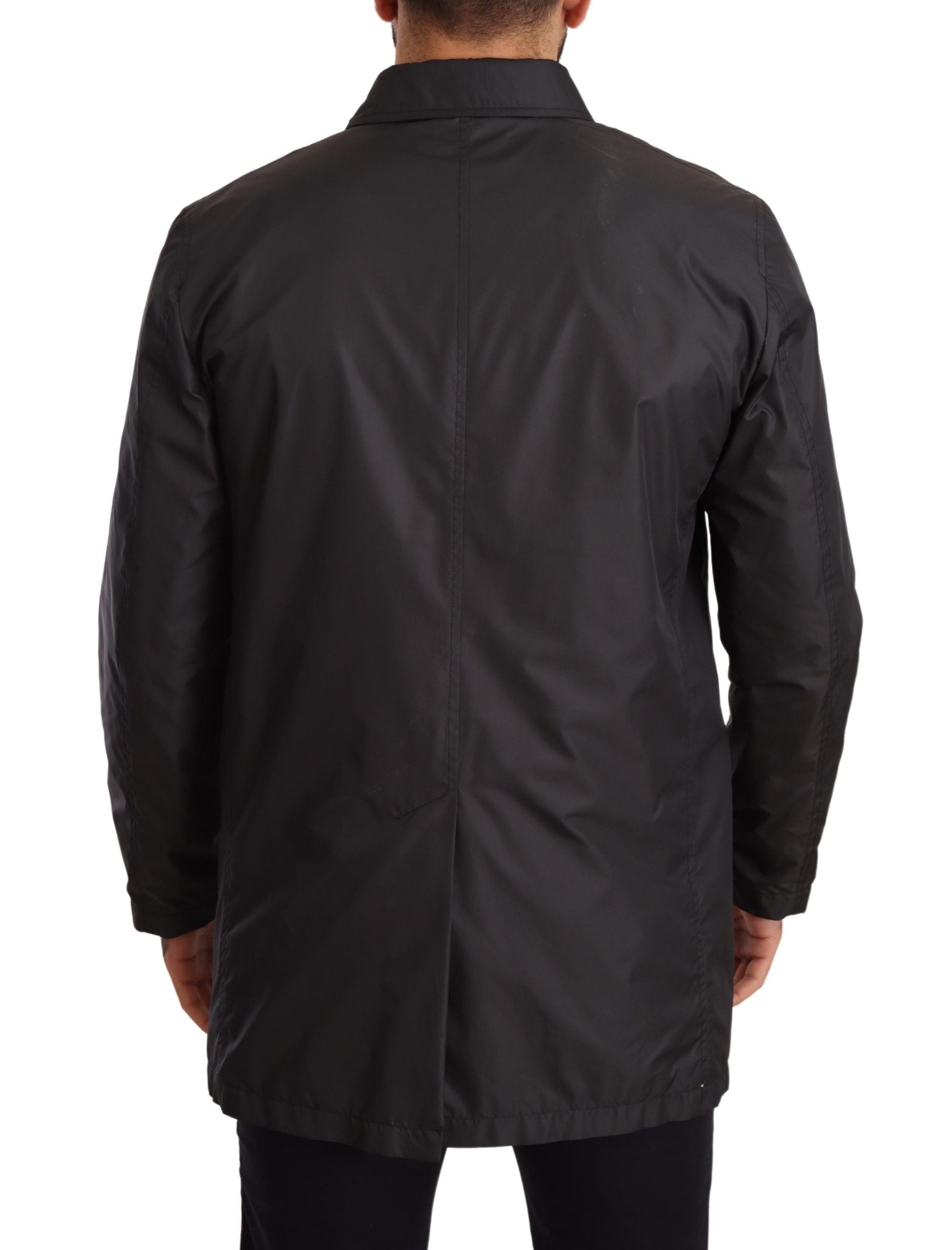 Dolce & Gabbana Schwarzer Polyester Herren Trenchcoat Jacke