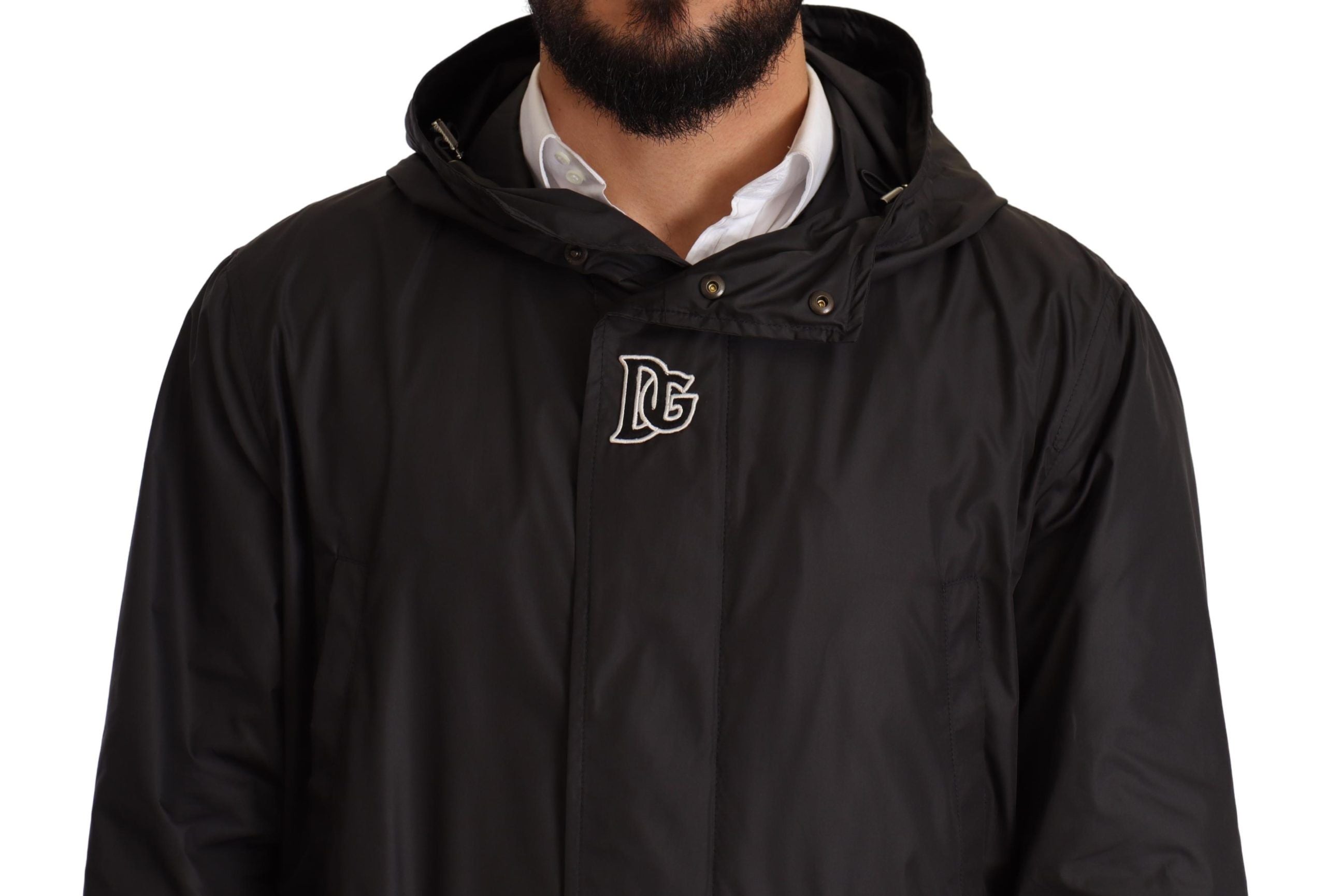 Dolce & Gabbana Schwarzer Kapuzenmantel Herren Trenchcoat Jacke