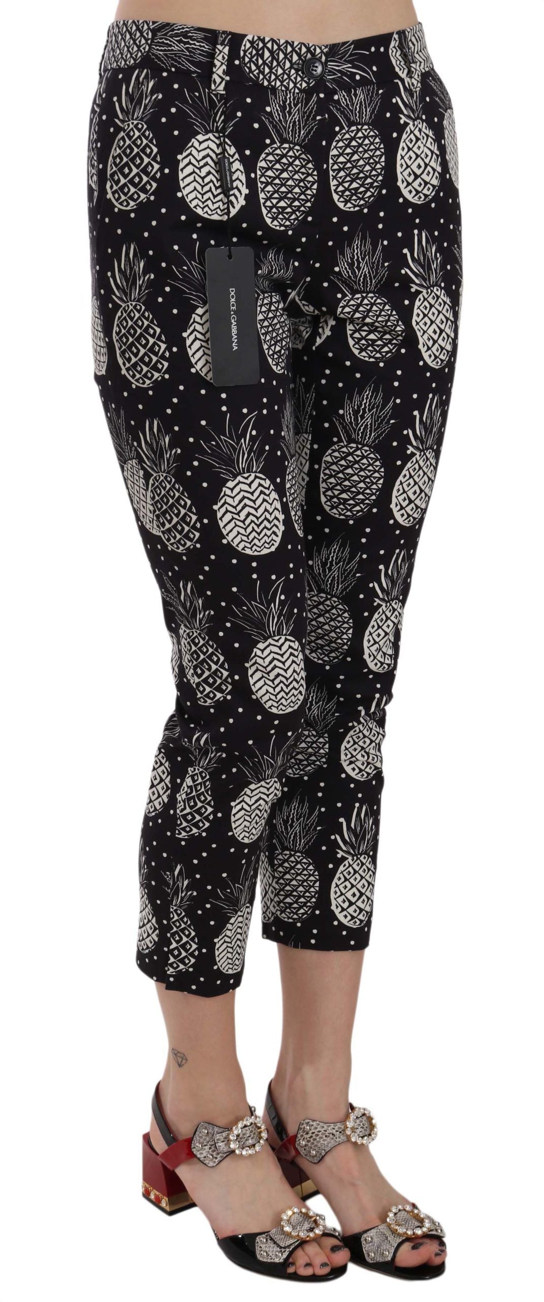 Dolce & Gabbana Schwarze Ananas Print Skinny Capri Hosen