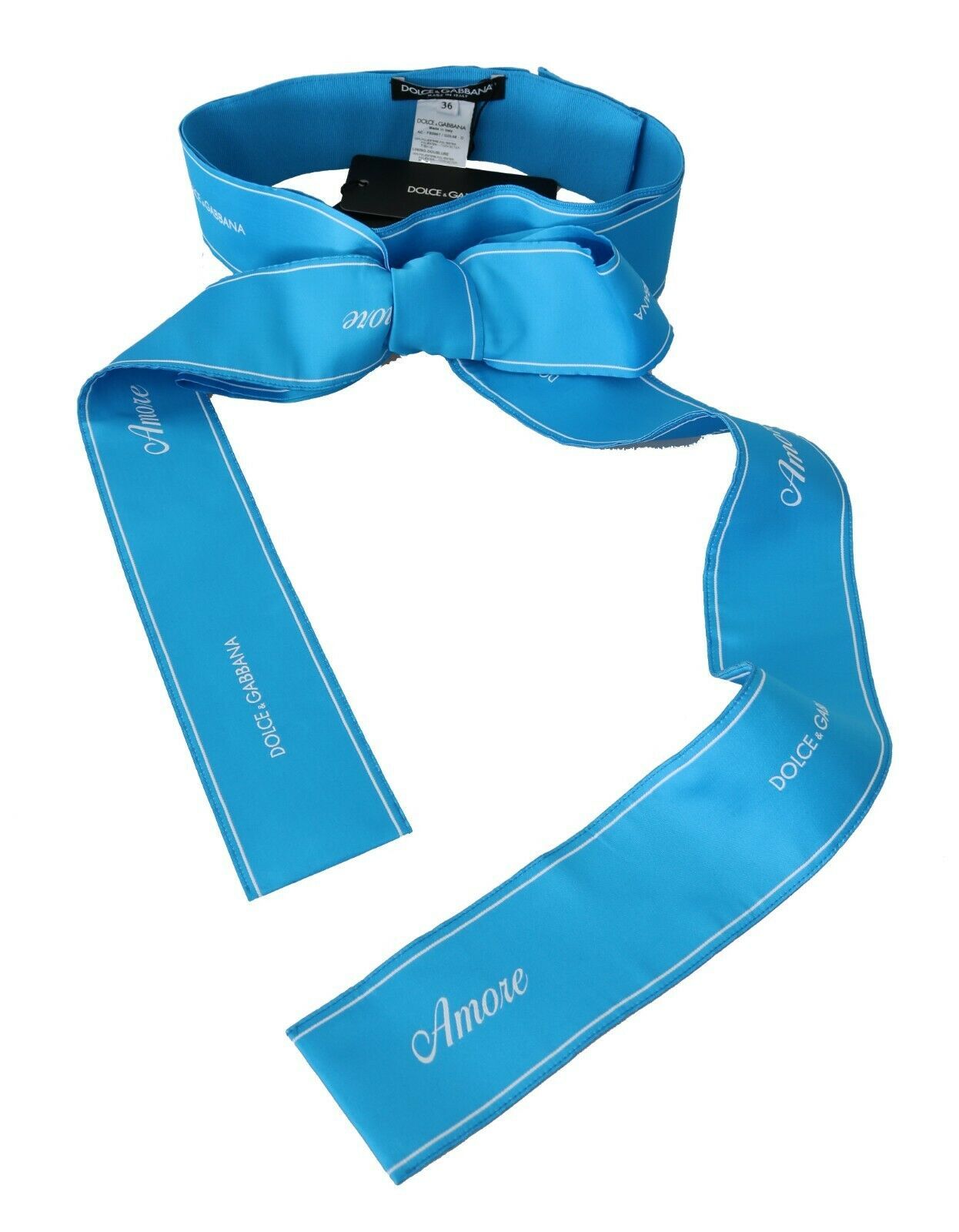 Dolce & Gabbana Blaues Taillenband Breiter Schleifengürtel