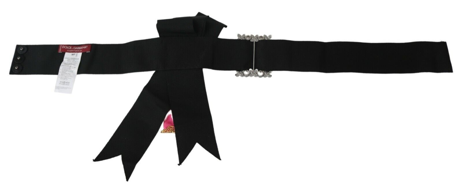 Dolce & Gabbana Schwarz Rosa Blume Brosche Kristalle Baumwollgürtel