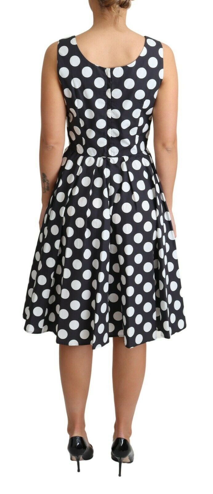 Dolce & Gabbana Schwarzes gepunktetes A-Linien-Kleid aus Baumwolle