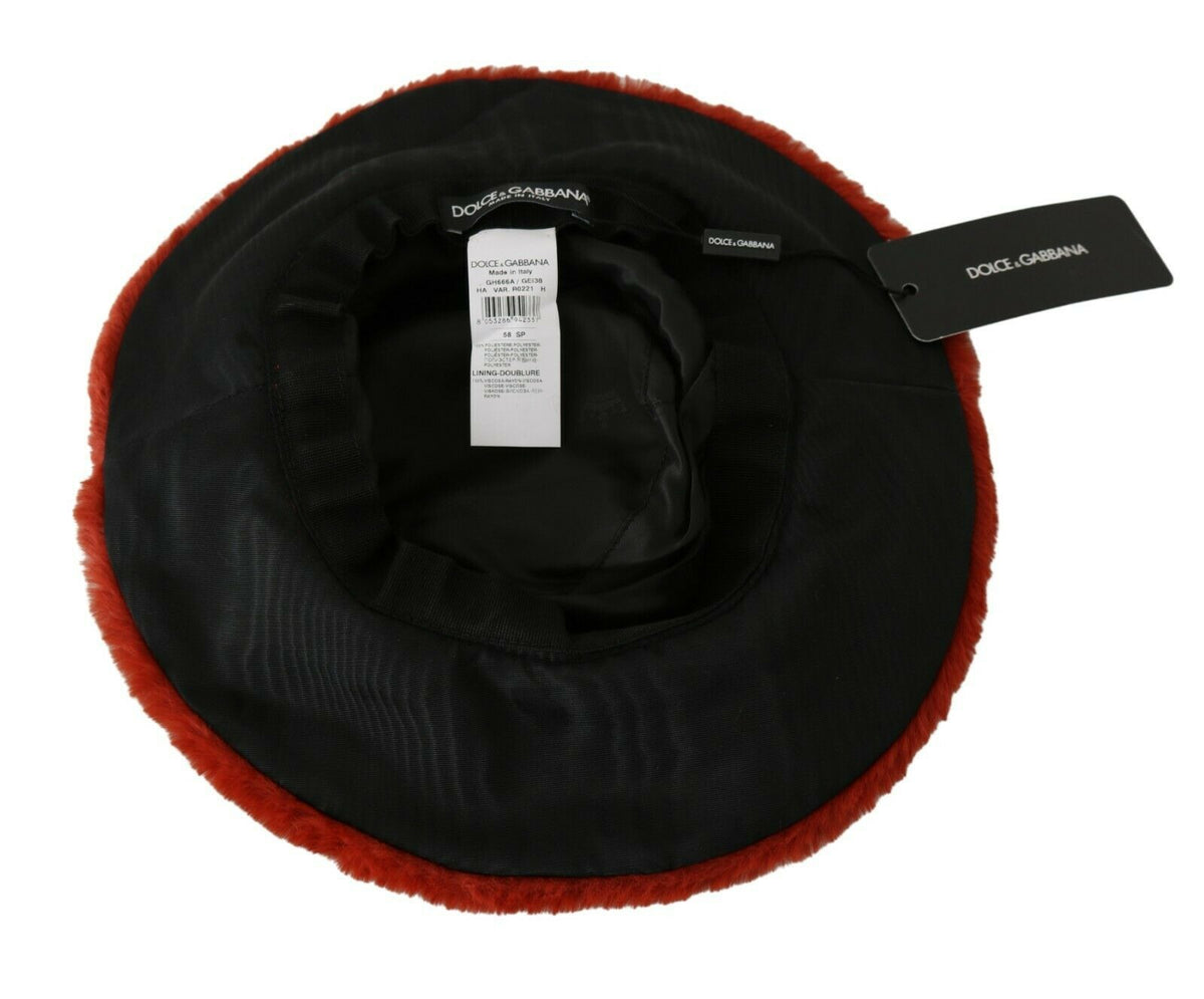 Dolce & Gabbana Rot Bordeaux Pelz breite Krempe Eimer Hut
