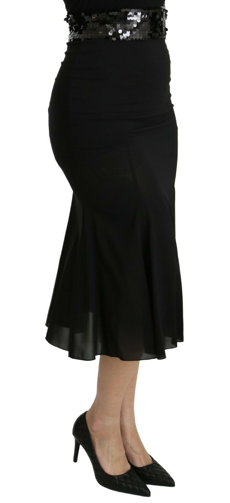 Dolce & Gabbana Schwarzer Meerjungfrauen-Midi-Seidenrock mit hoher Taille