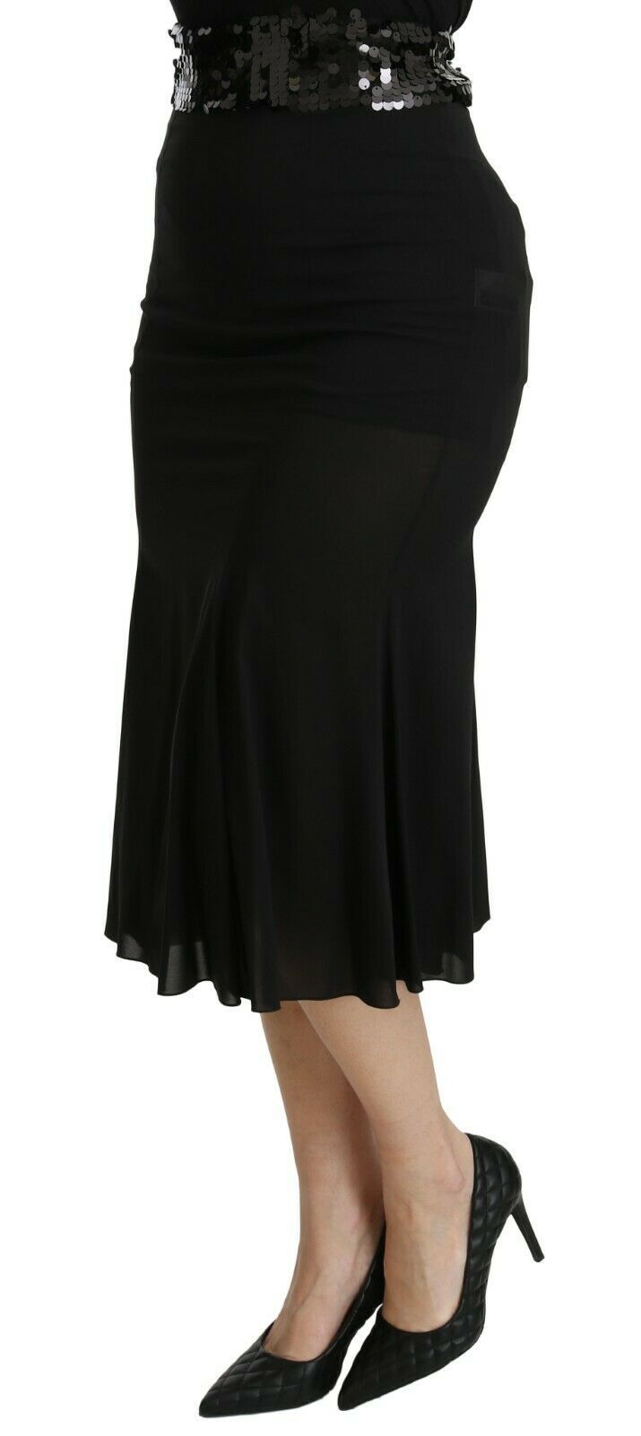 Dolce & Gabbana Schwarzer Meerjungfrauen-Midi-Seidenrock mit hoher Taille