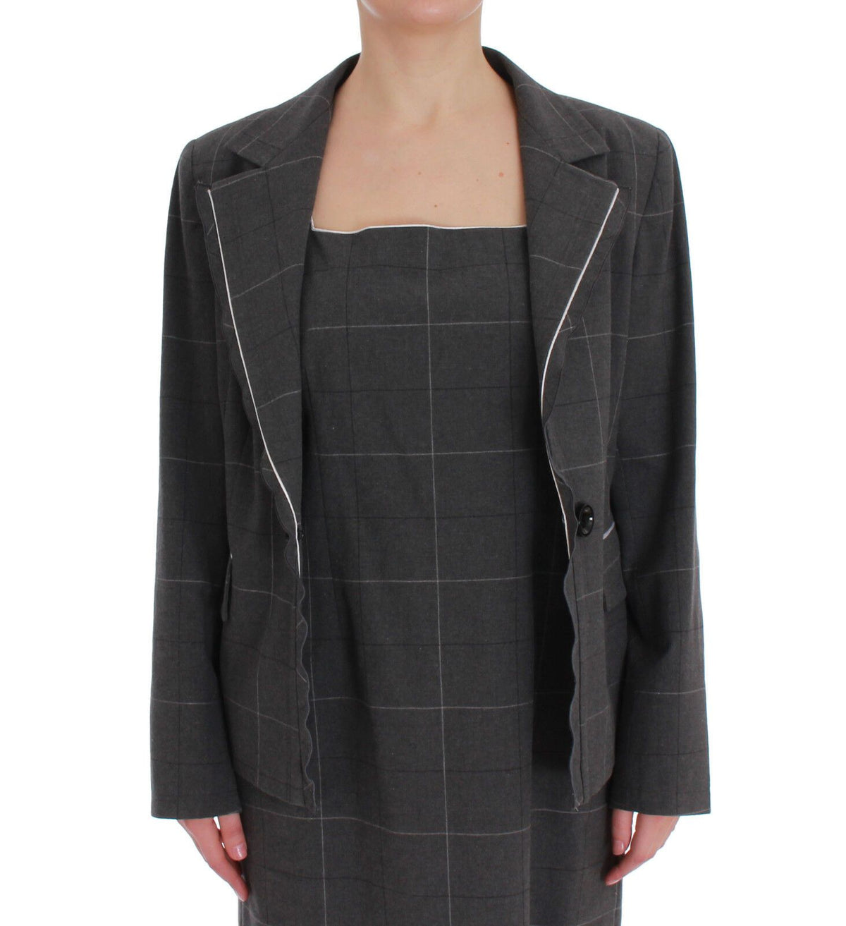 BENCIVENGA Graues kariertes Baumwollblazer-Kleid-Set Anzug