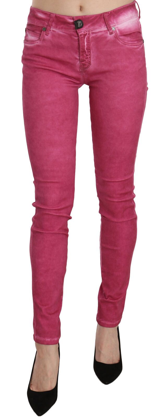 PLEIN SUD Rosa Samt Mid Waist Skinny Hose Hose