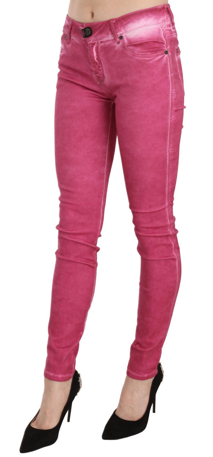PLEIN SUD Rosa Samt Mid Waist Skinny Hose Hose
