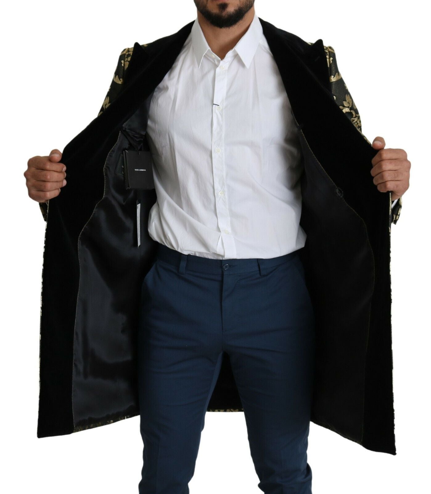 Dolce & Gabbana Schwarzer Gold-Jacquard-Mantel SICILIA Jacke