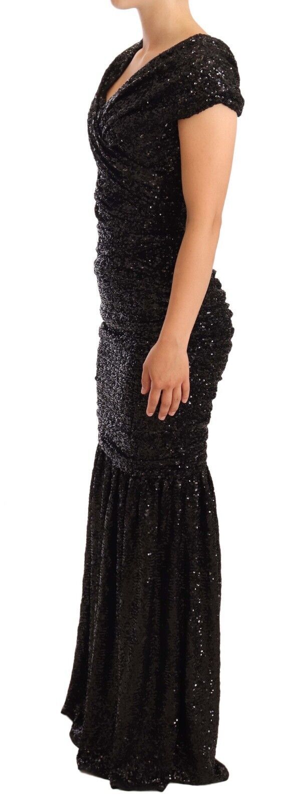 Dolce & Gabbana Schwarzes paillettenbesetztes Kleid mit offenen Schultern
