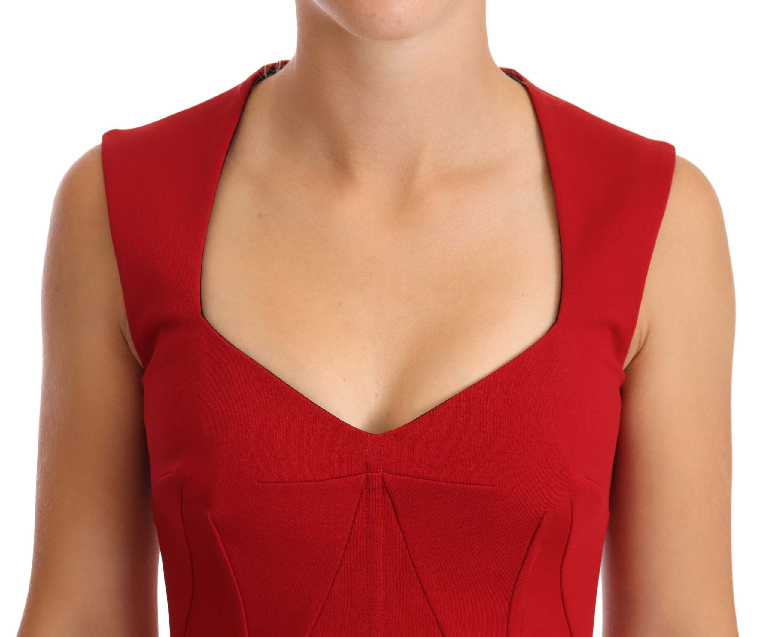 Dolce & Gabbana Rotes ärmelloses Midi-Stretchkleid mit Sweetheart