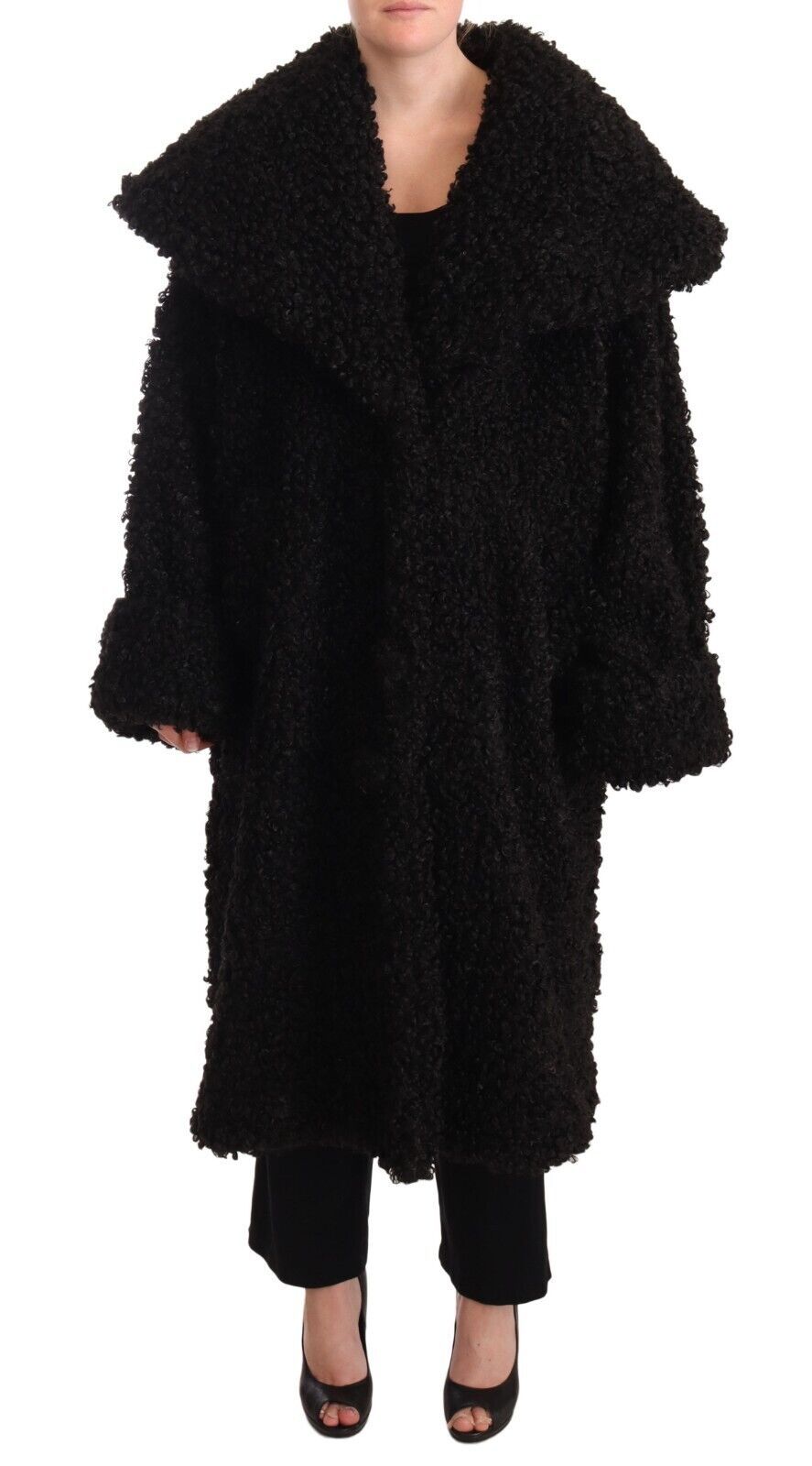 Dolce & Gabbana Schwarzer Polyester Pelz Trenchcoat Jacke