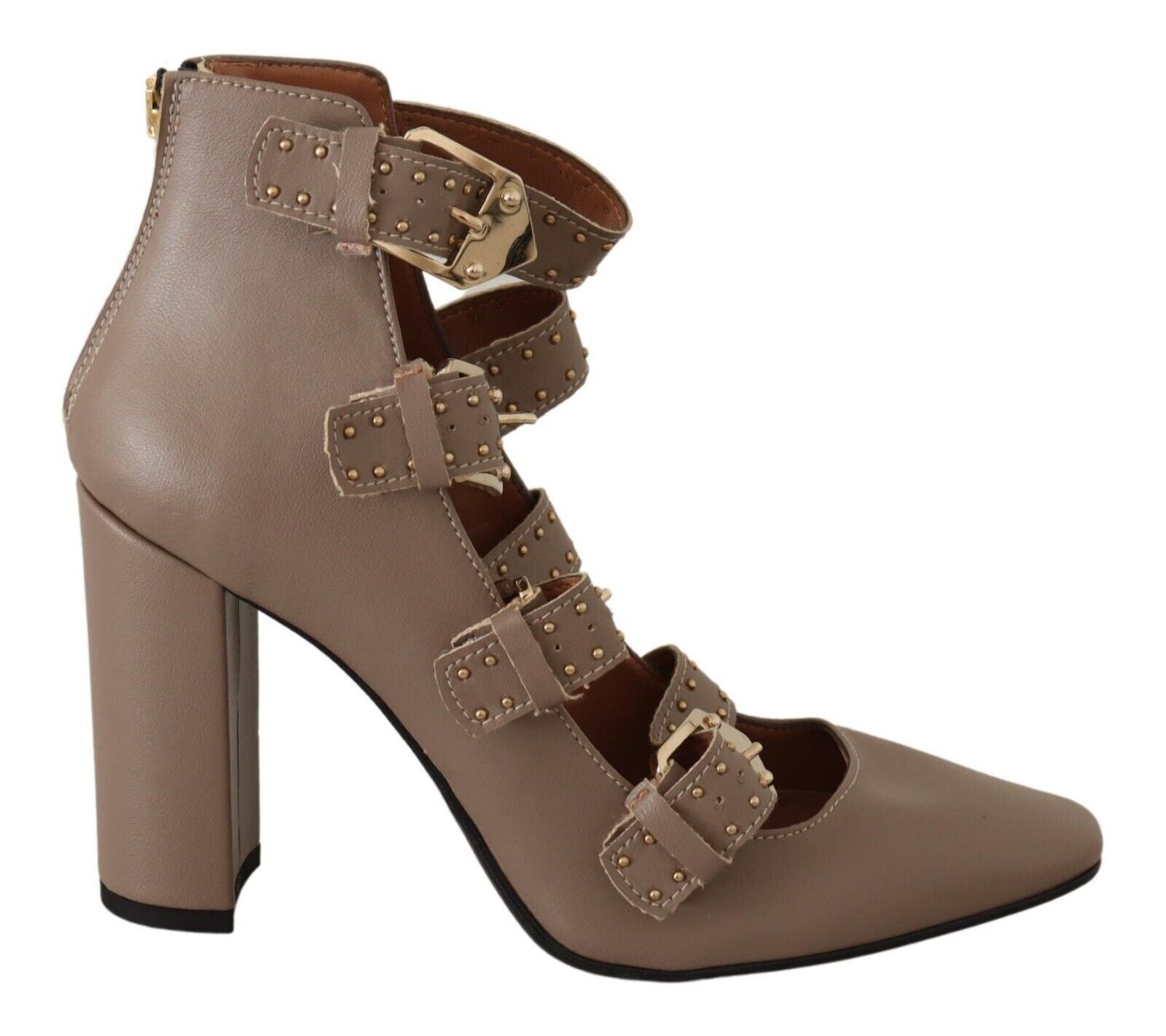 MY TWIN Braun Leder Block Absätze Multi Schnalle Pumps Schuhe