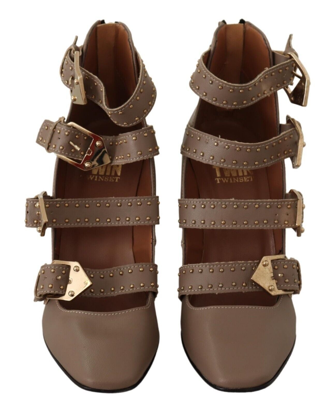 MY TWIN Braun Leder Block Absätze Multi Schnalle Pumps Schuhe