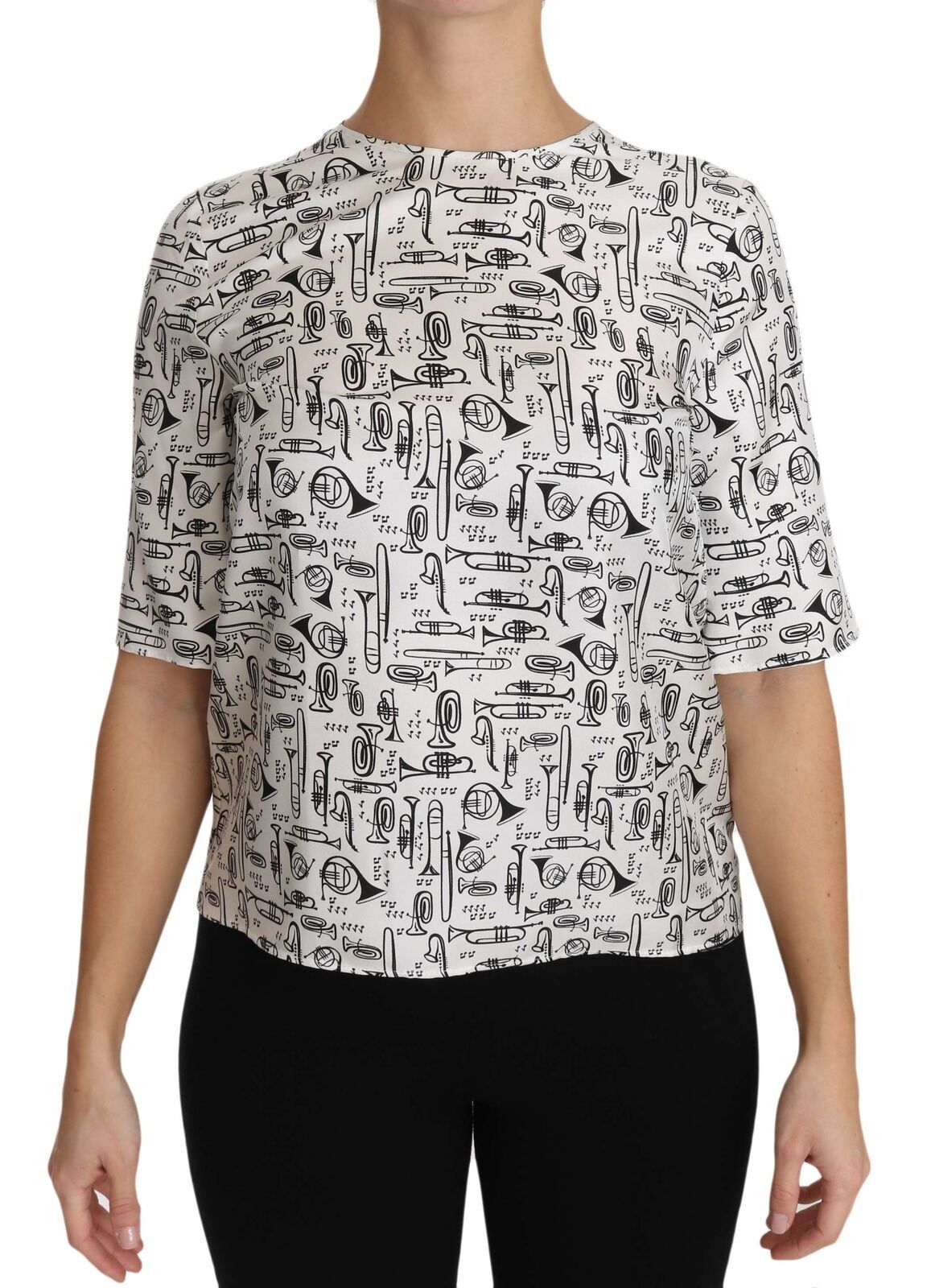 Dolce & Gabbana Weiße Bluse mit Musikinstrumenten-Druck