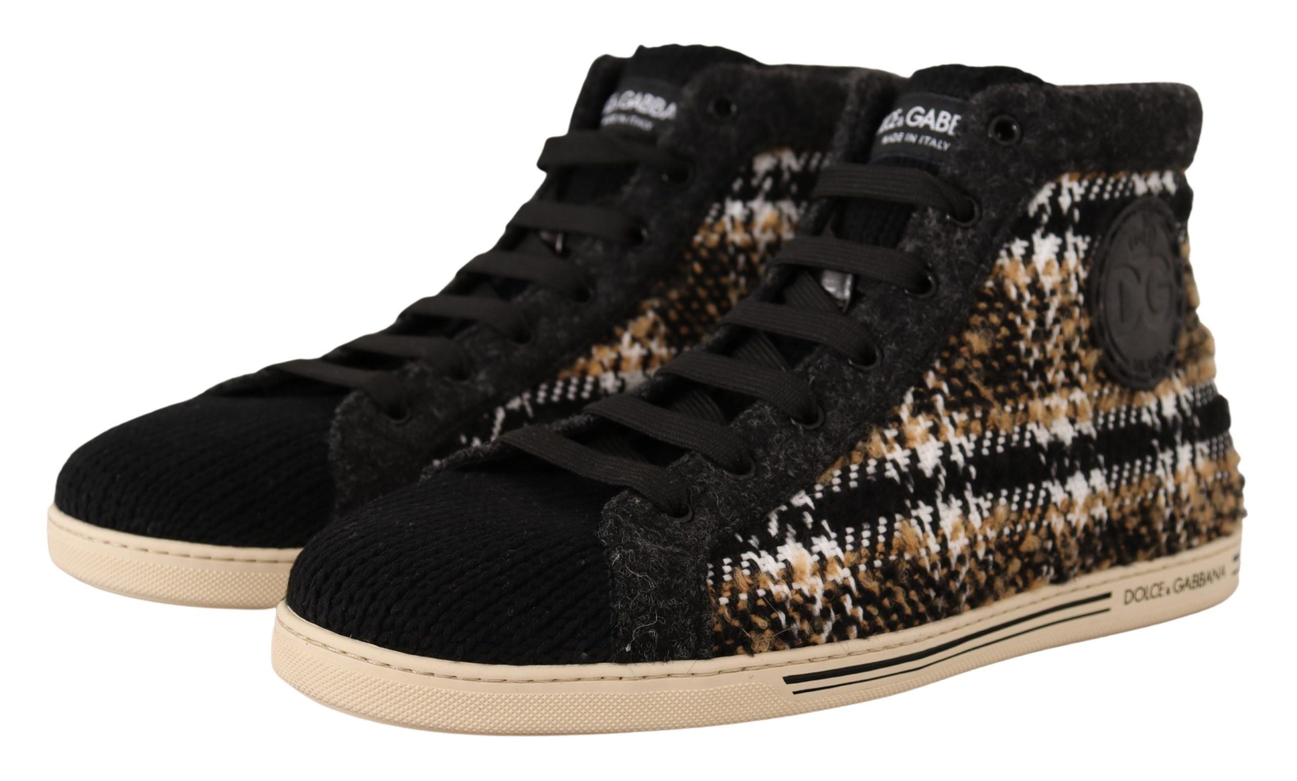 Dolce & Gabbana Beige Braun Wolle Baumwolle High Top Sneakers