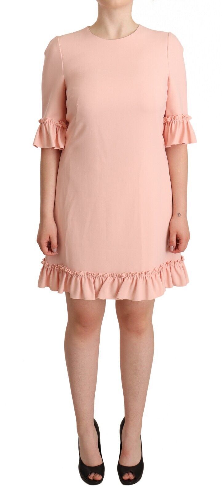 Dolce & Gabbana Rosa Viskose-Etuikleid mit gerafften Ärmeln