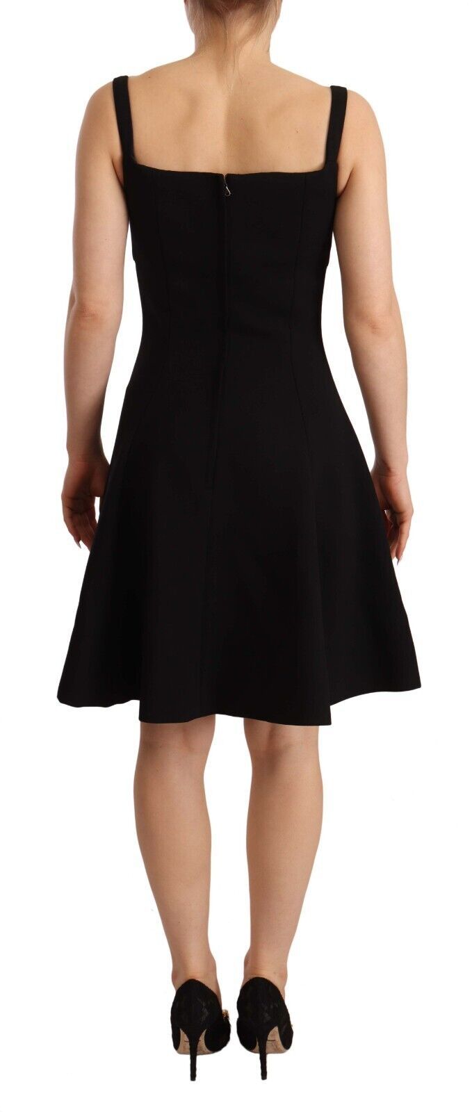 Dolce & Gabbana Schwarzes ausgestelltes Stretch-Scheidenkleid aus Wolle