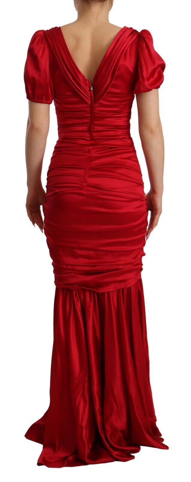 Dolce & Gabbana Rotes Seiden-Stretch-Etuikleid im Meerjungfrau-Look