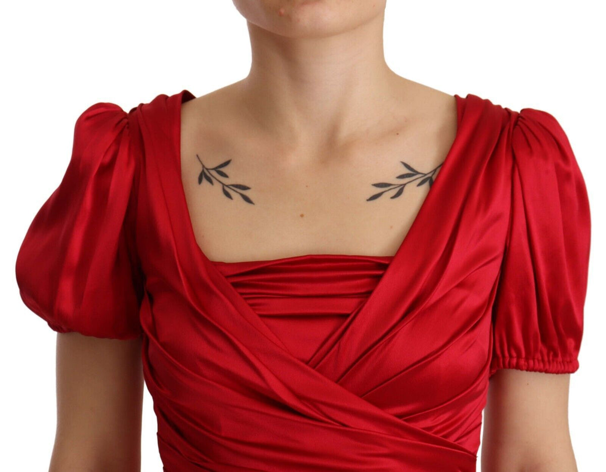 Dolce & Gabbana Rotes Seiden-Stretch-Etuikleid im Meerjungfrau-Look