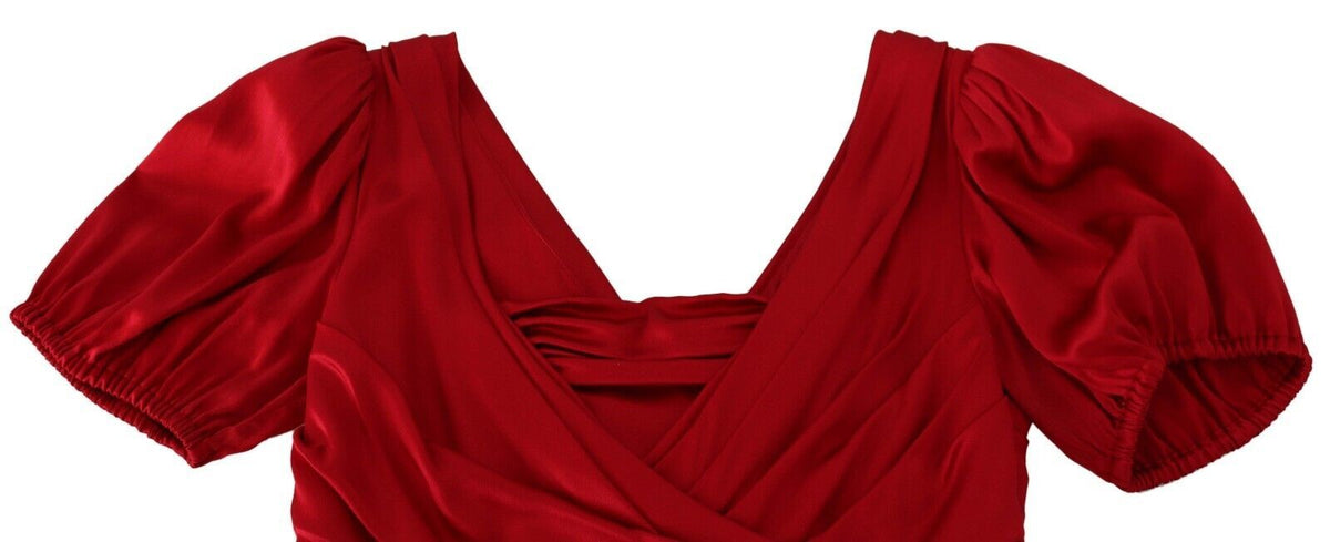 Dolce & Gabbana Rotes Seiden-Stretch-Etuikleid im Meerjungfrau-Look