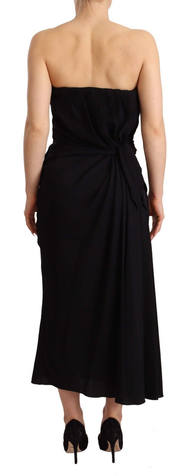 Dolce & Gabbana Schwarzes trägerloses Midikleid aus Seidenstretch
