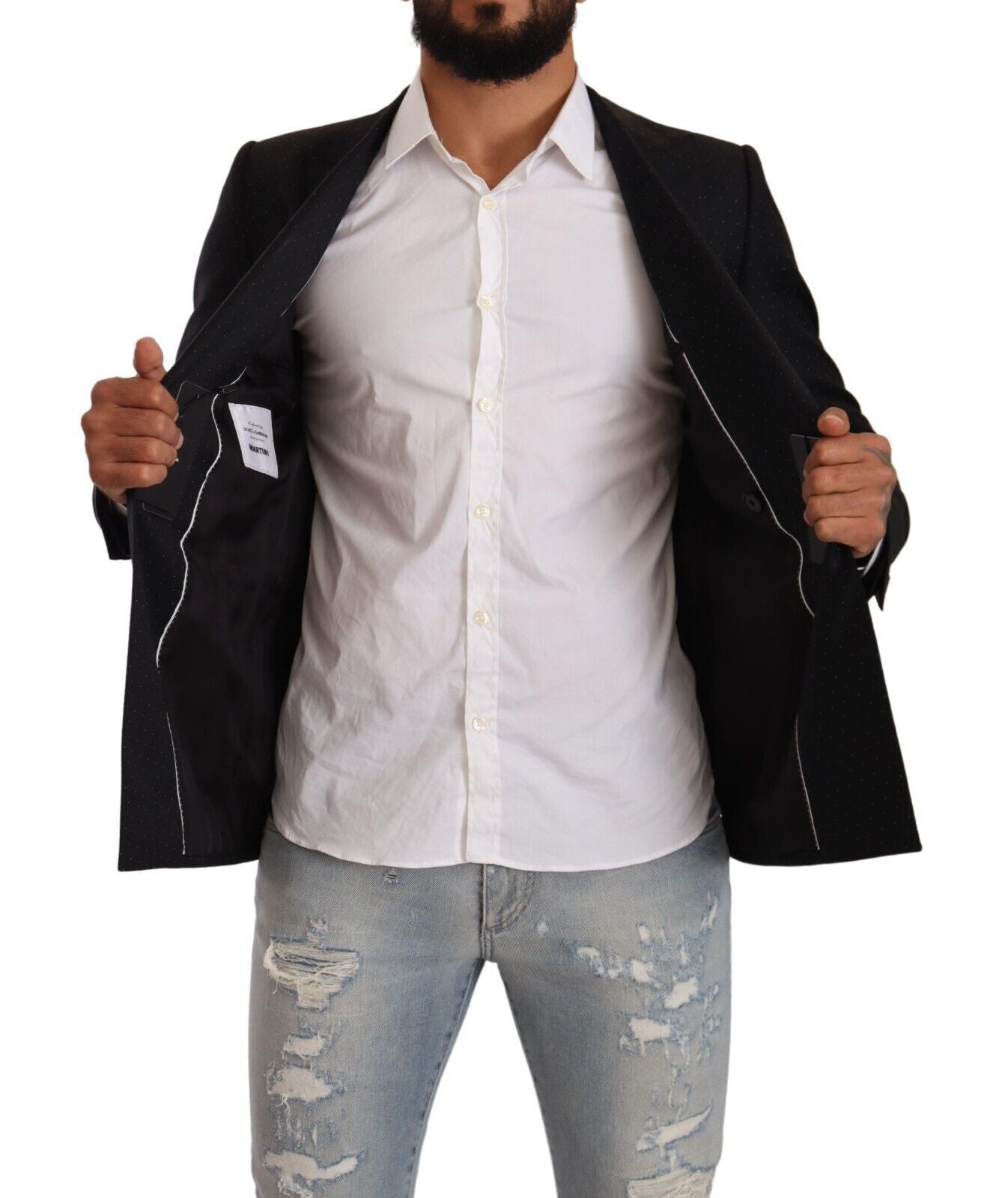 Dolce & Gabbana Schwarzer gepunkteter Zweireiher MARTINI Jacke