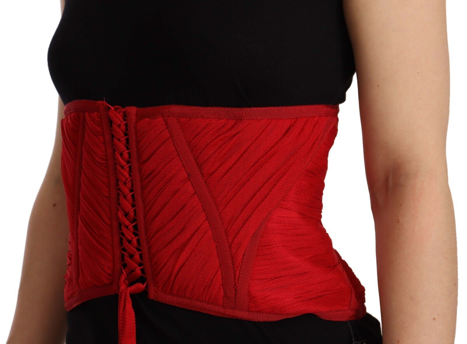 Dolce & Gabbana Rotes Korsett Gürtel Stretch Taille Riemen Seide Top