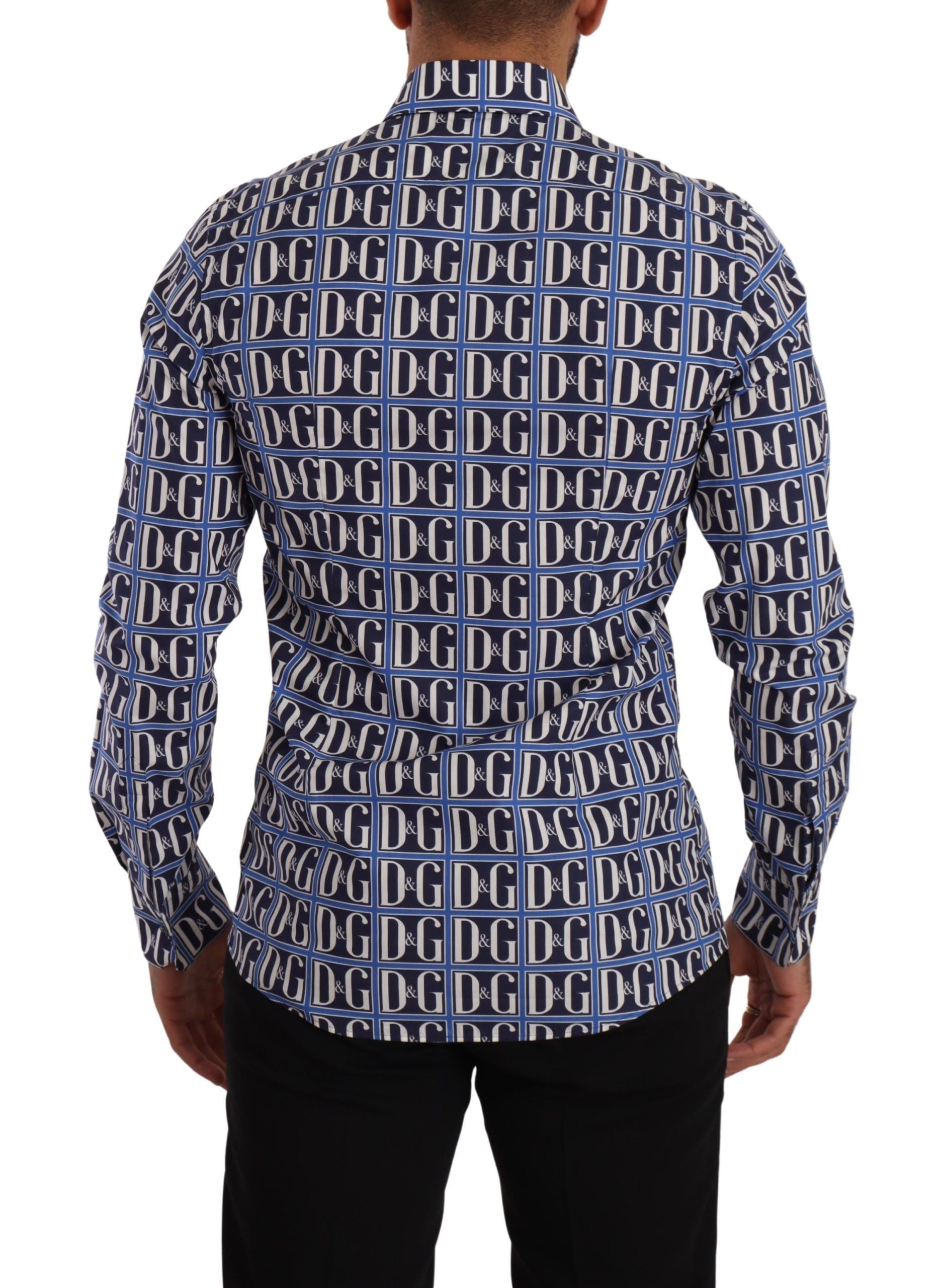 Dolce & Gabbana Blaues Logo Mania Slim Fit Baumwollhemd